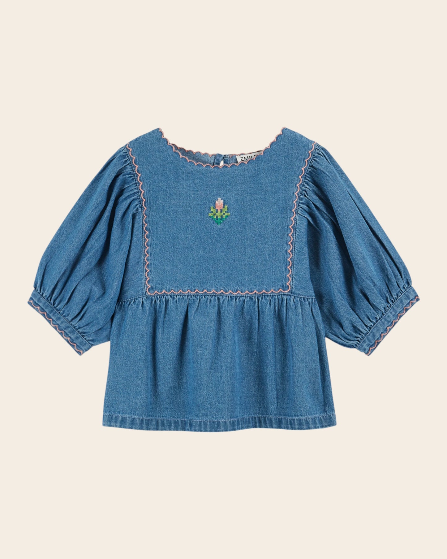 Blouse - Brodé fleur denim
