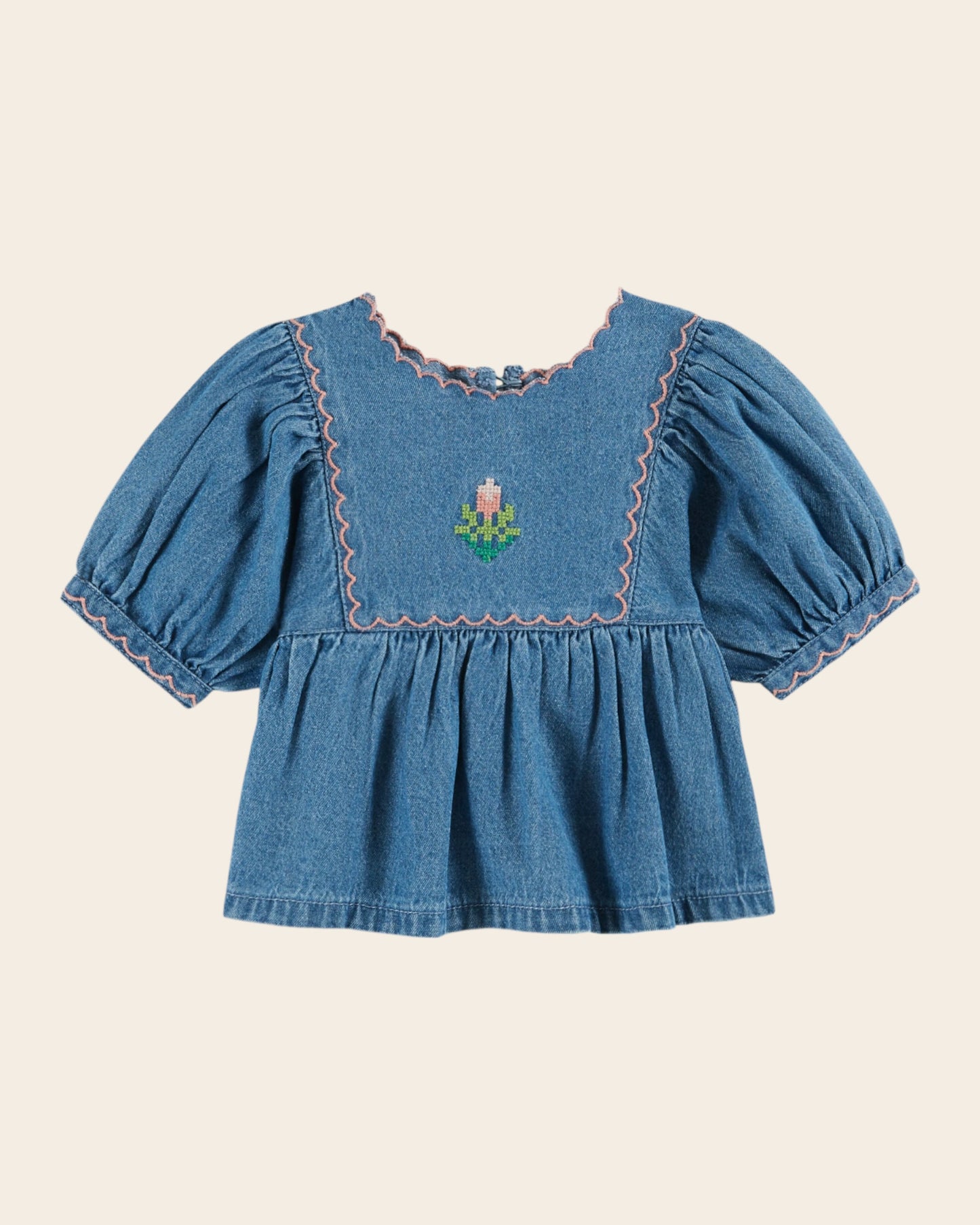 Blouse - Brodé fleur denim