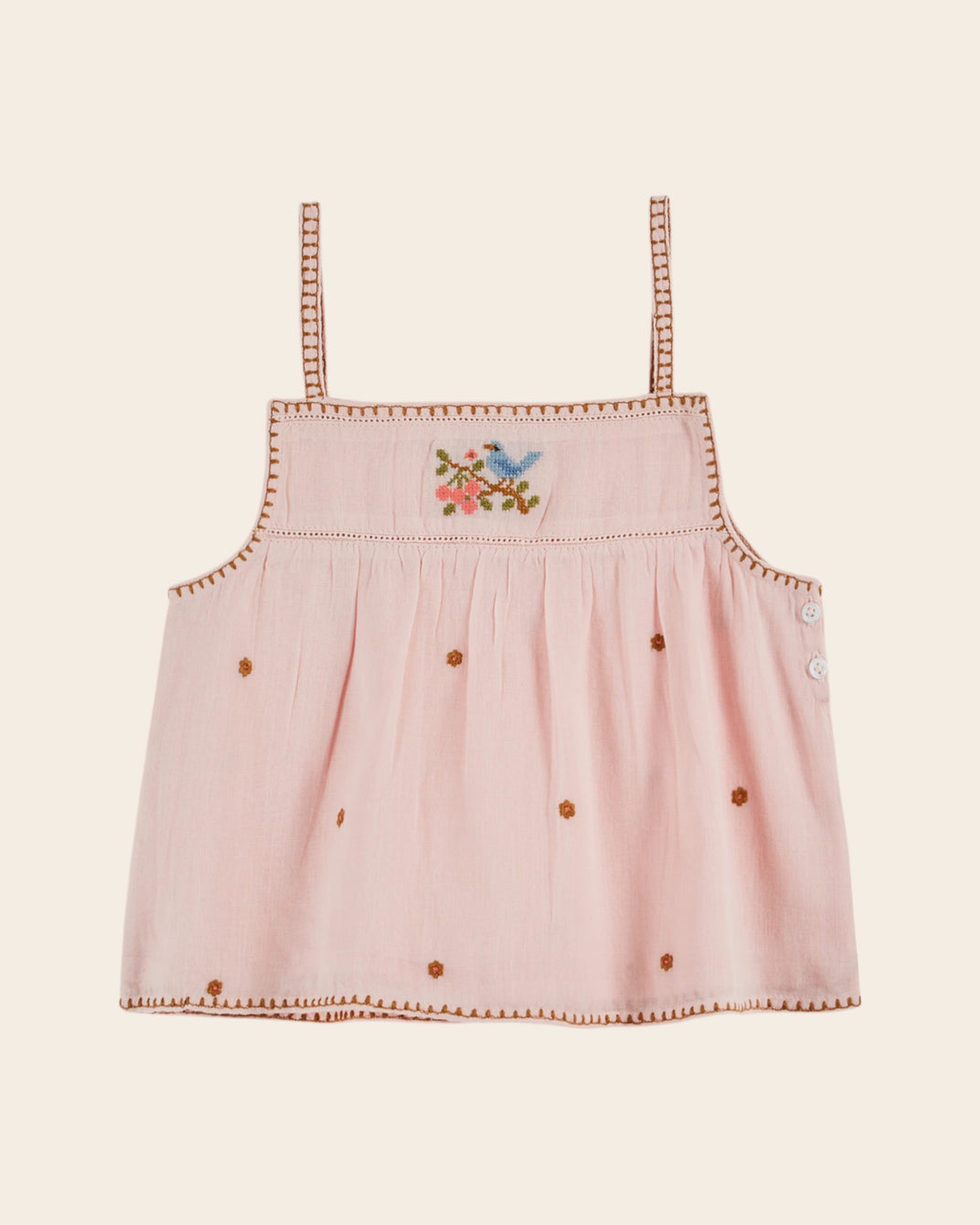 Top - Brodé fleurs rose