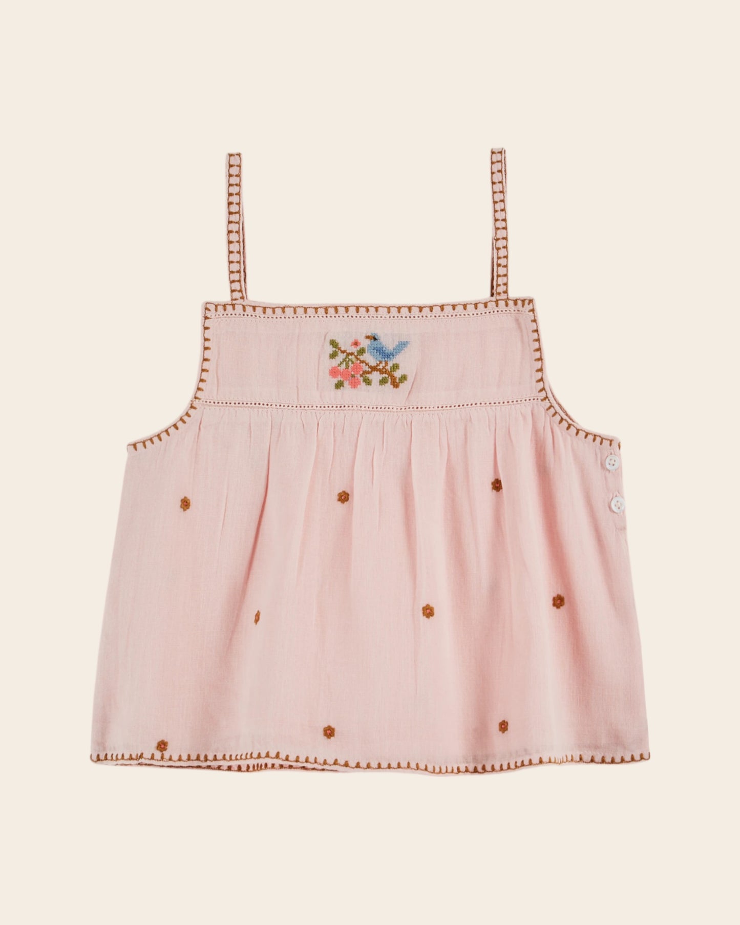 Top - Brodé fleurs rose