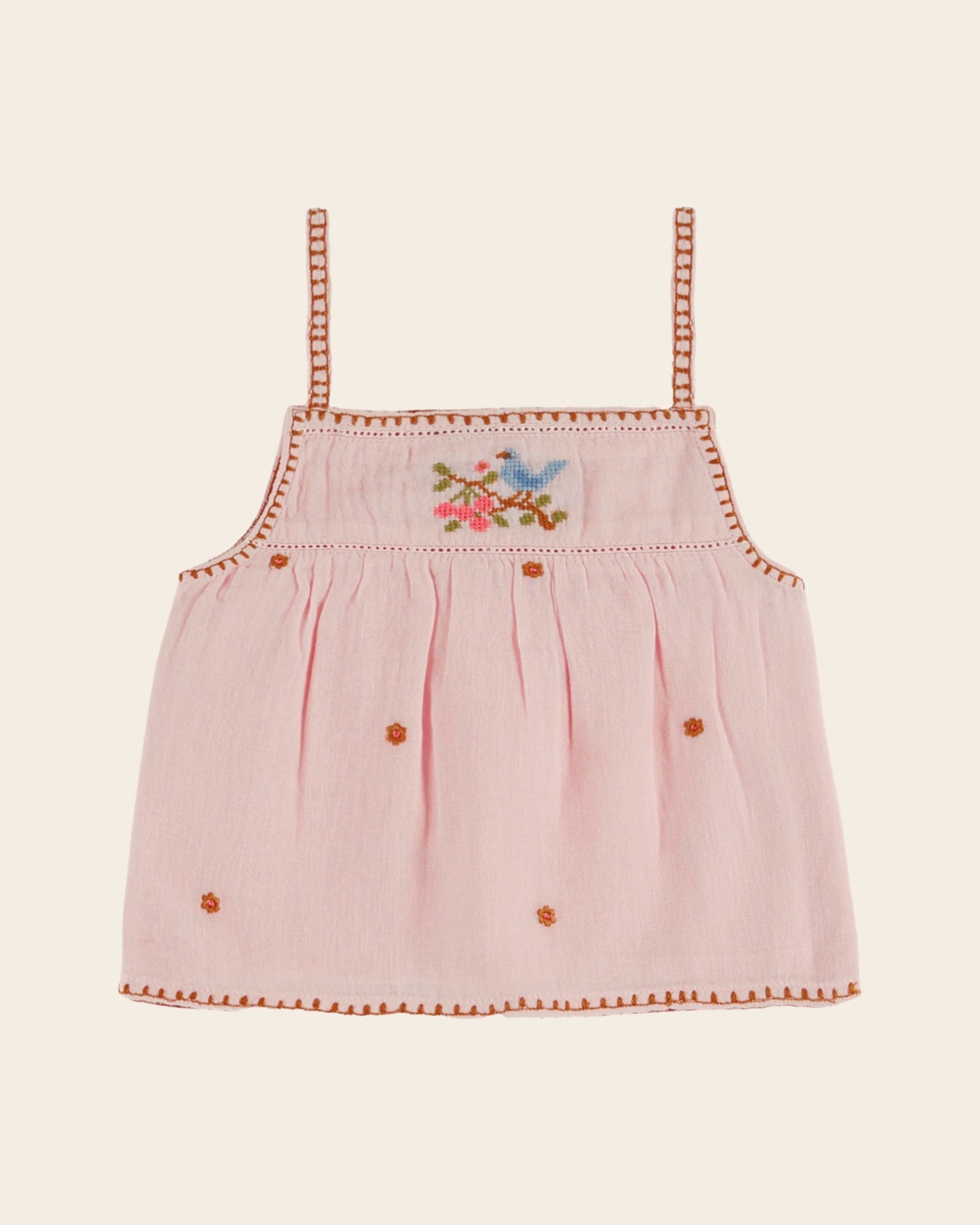 Top - Brodé fleurs rose