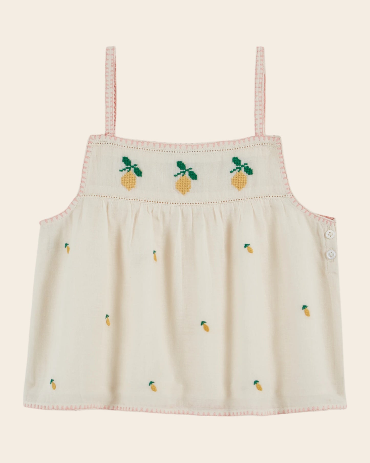 Top - Brodé citrons crème