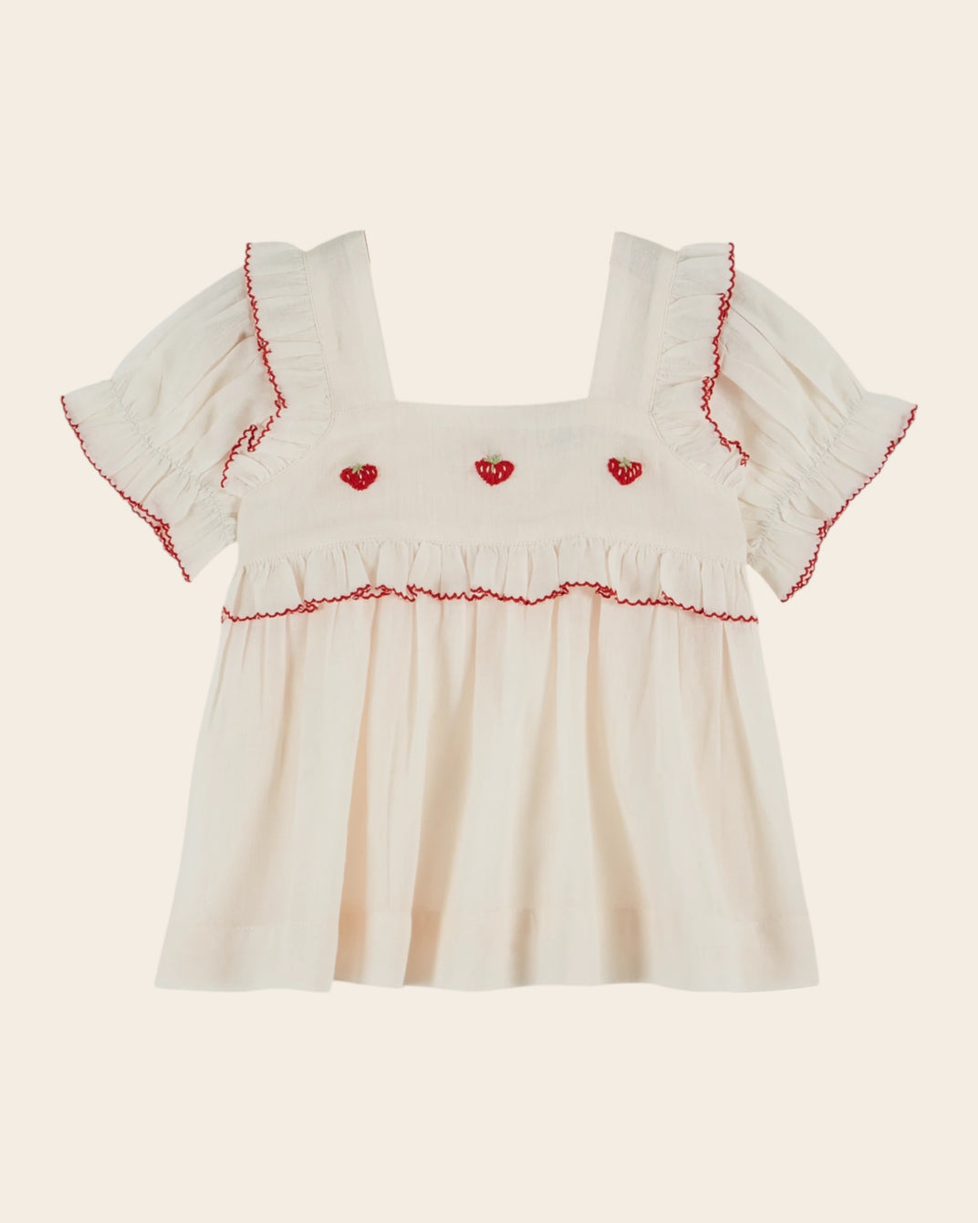 Blouse - Brodée fraises crème