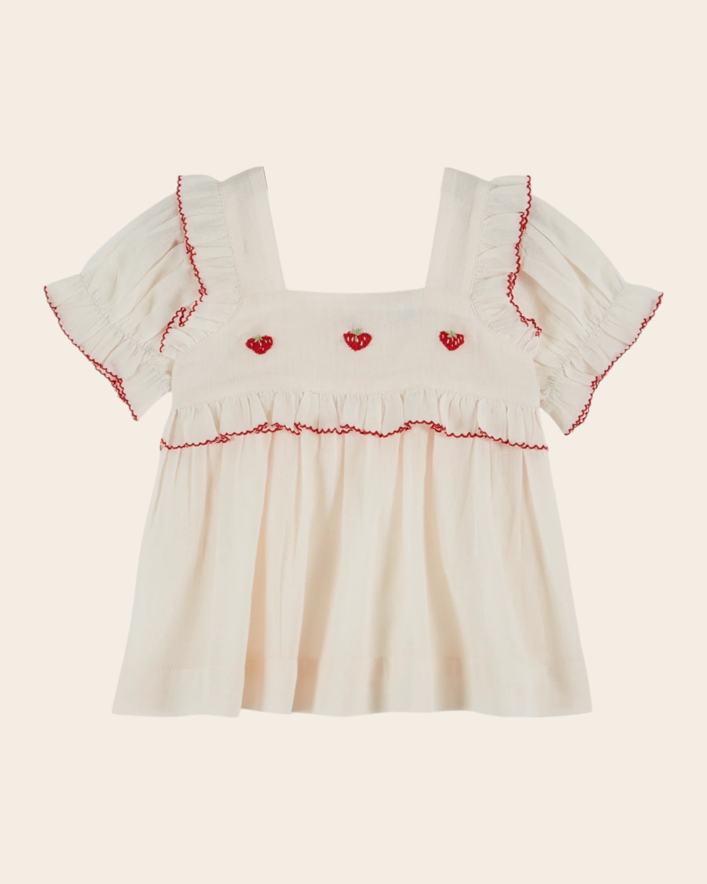 Blouse - Brodée fraises crème