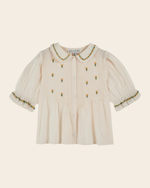 Blouse - Fleurs brodées crème