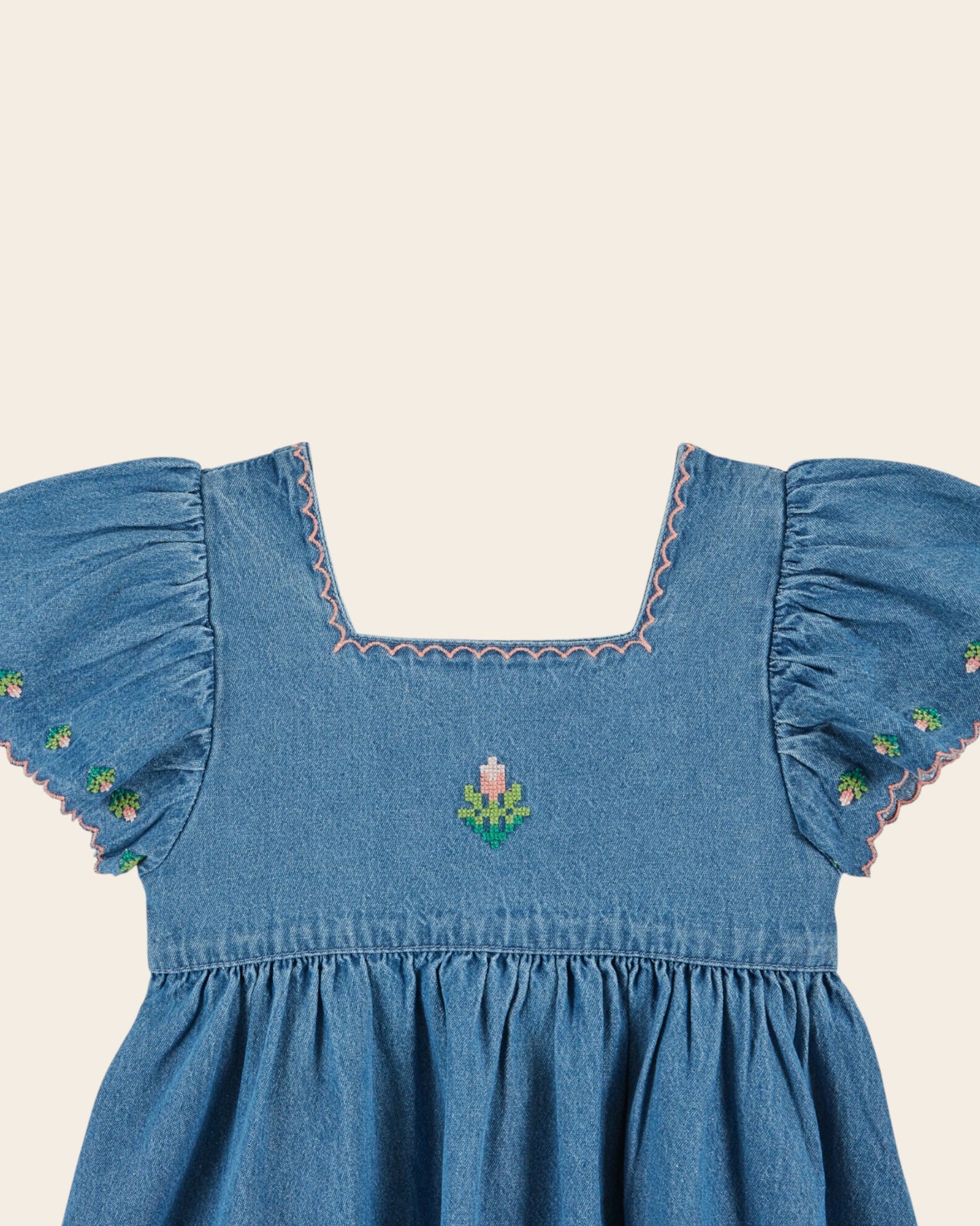 Robe - Brodé fleurs denim