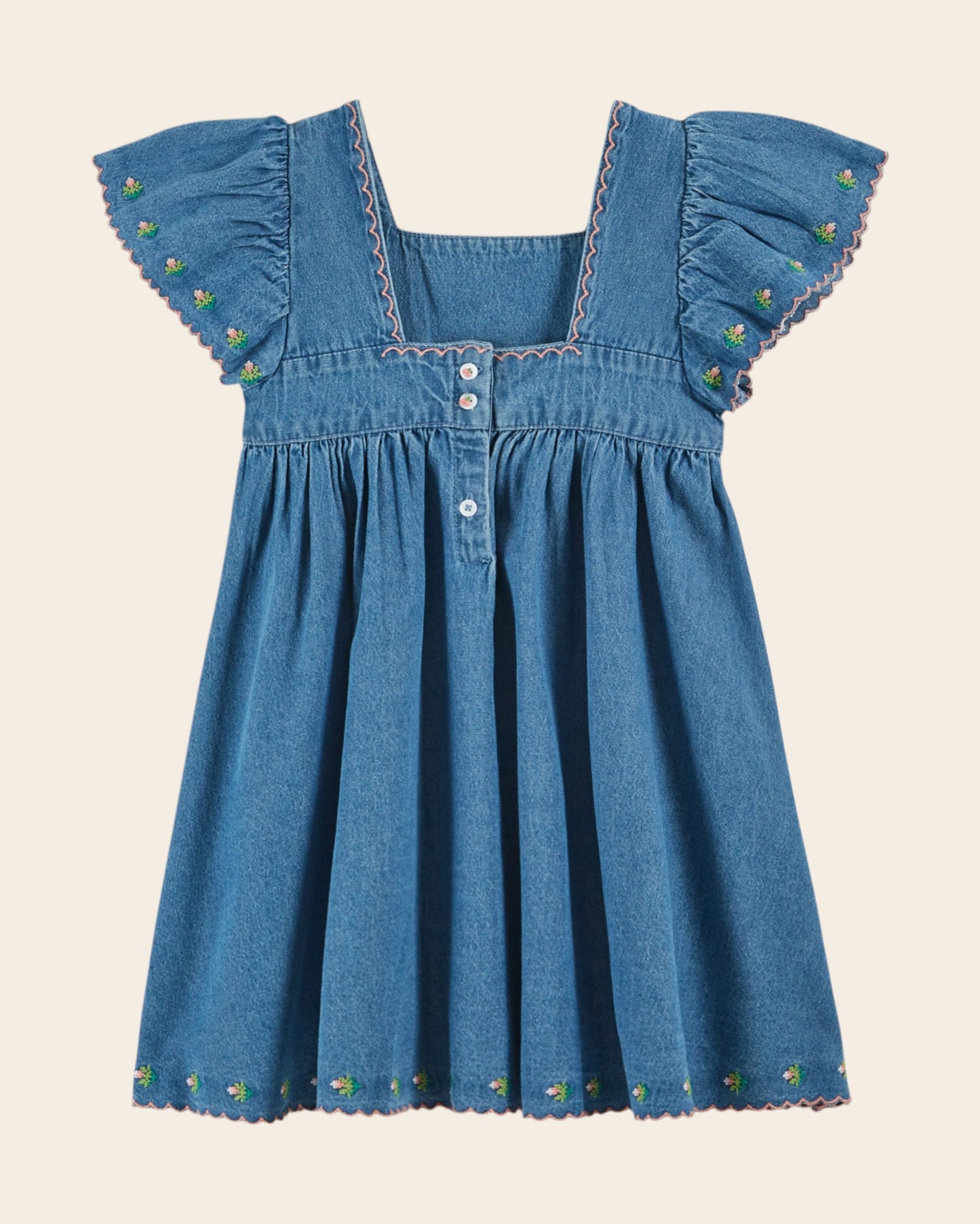 Robe - Brodé fleurs denim