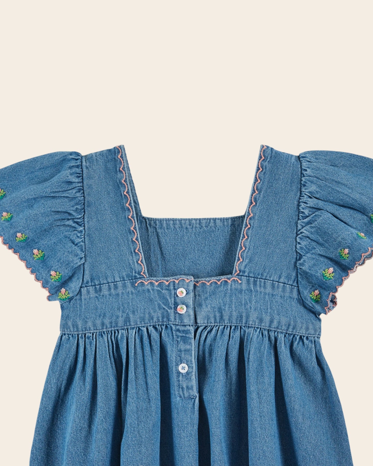 Robe - Brodé fleurs denim