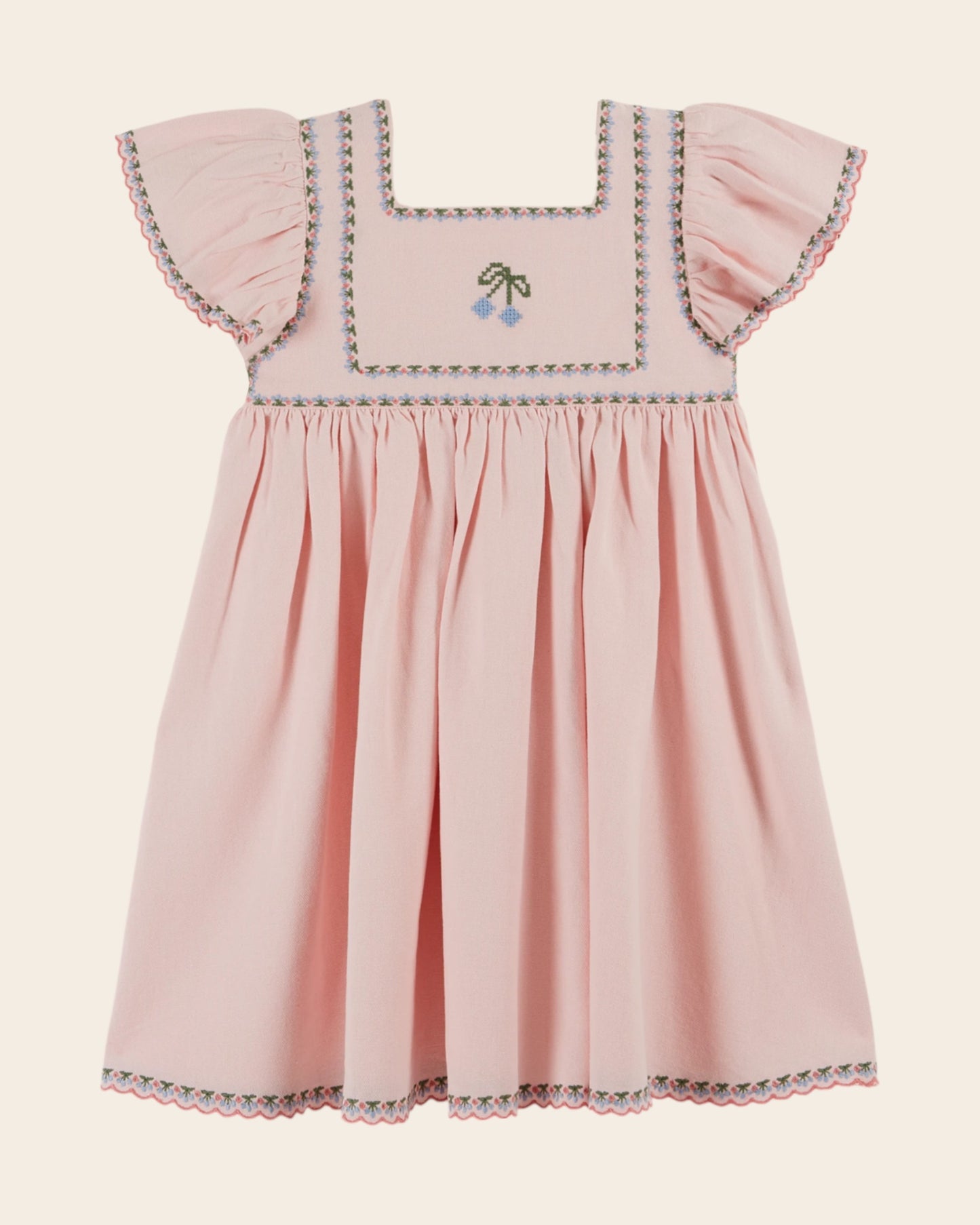 Robe - Brodé cerises rose