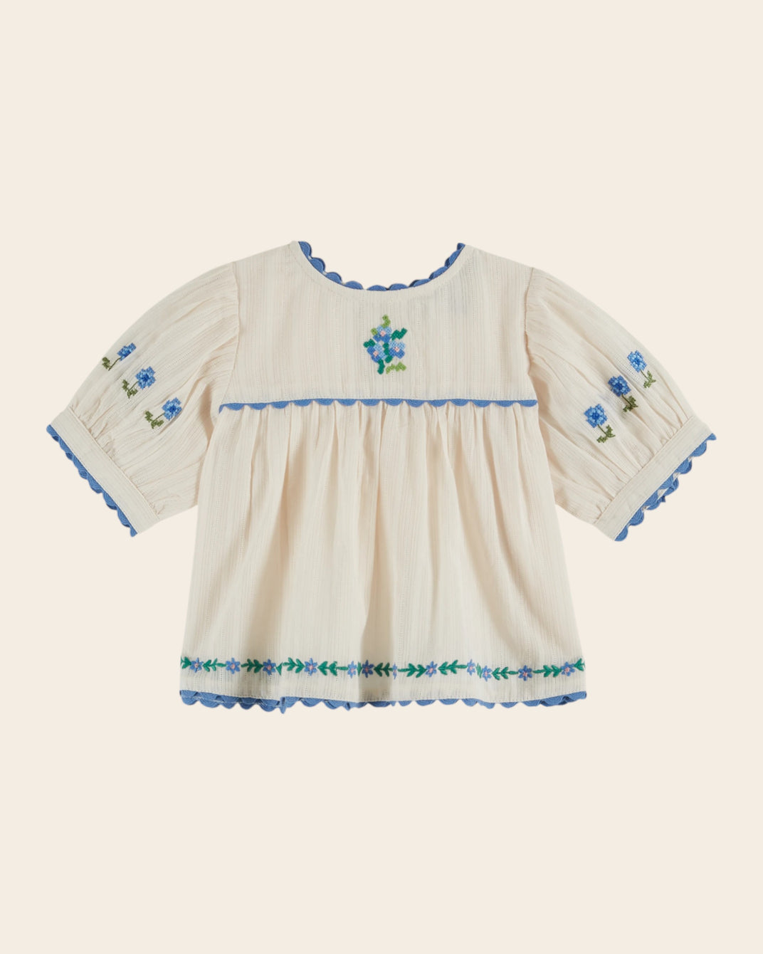 Blouse - Brodé bouquet crème