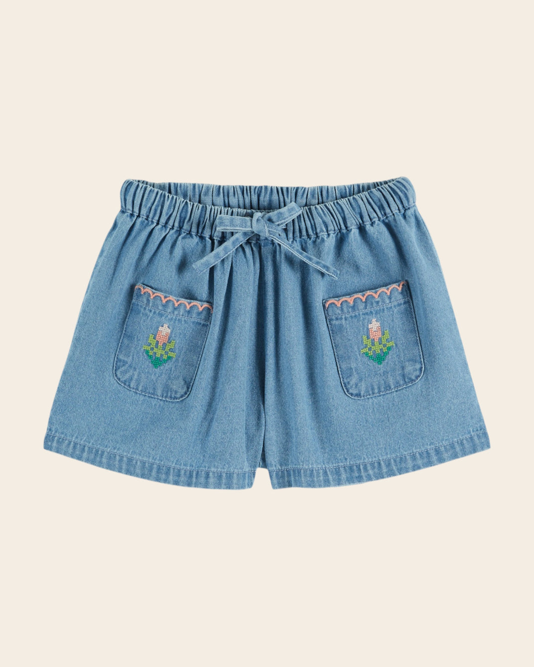 Short - Poches brodées denim