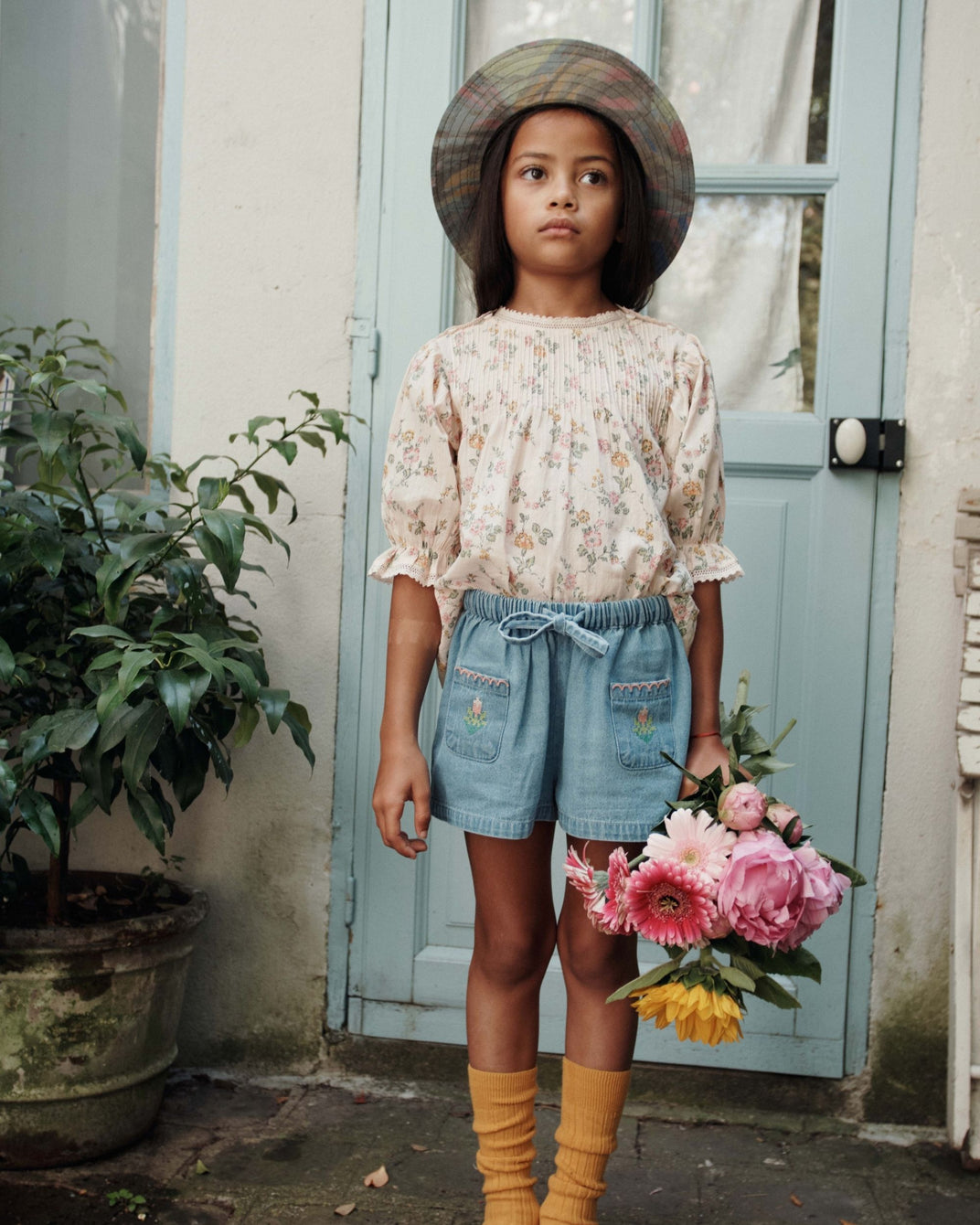 Short - Poches brodées denim