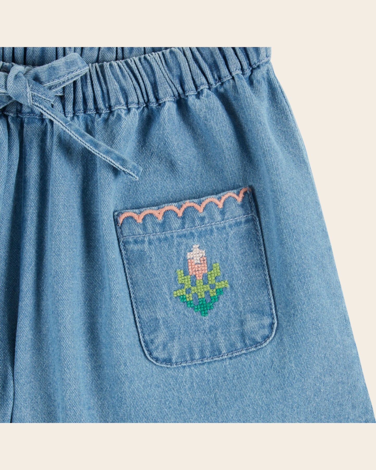 Short - Poches brodées denim