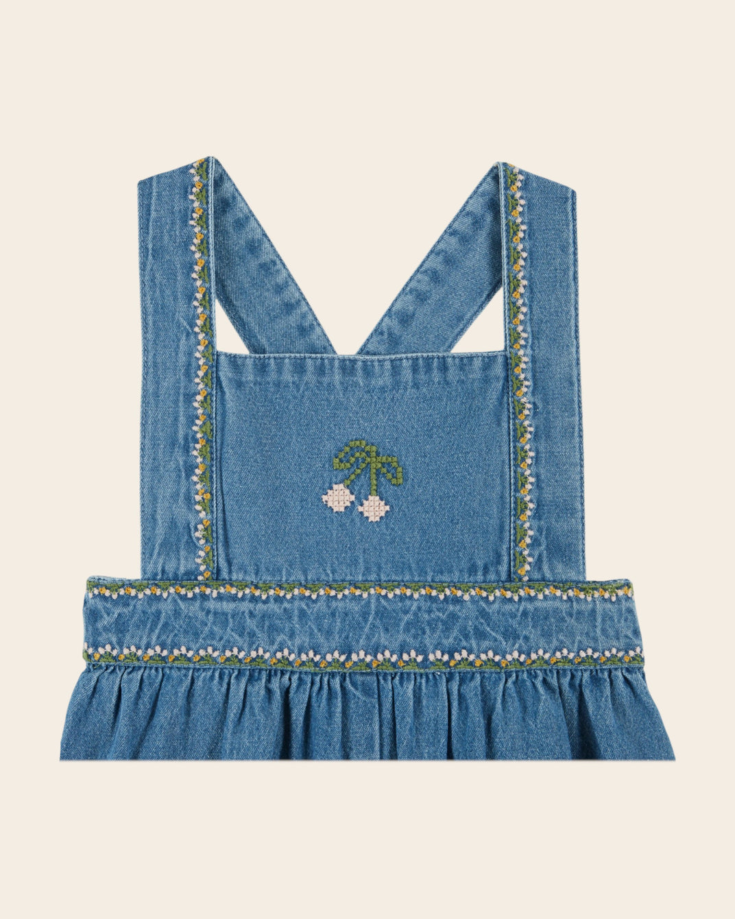 Salopette - Brodé cerises denim