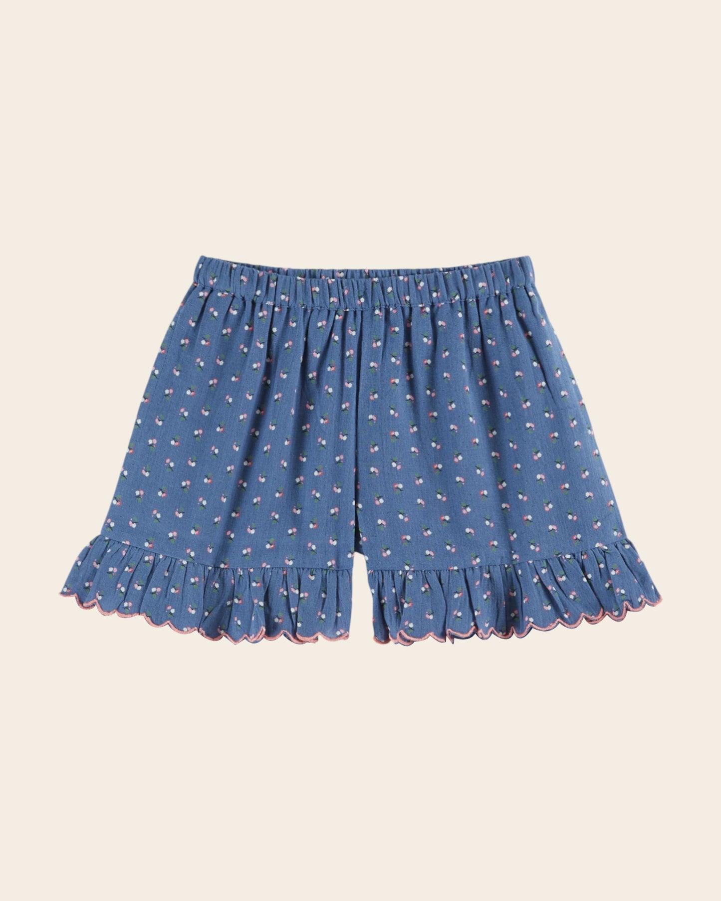 Short - Volanté mini fleurs bleu