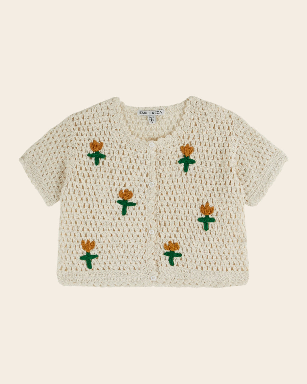 Cardigan - Crochet fleurs crème