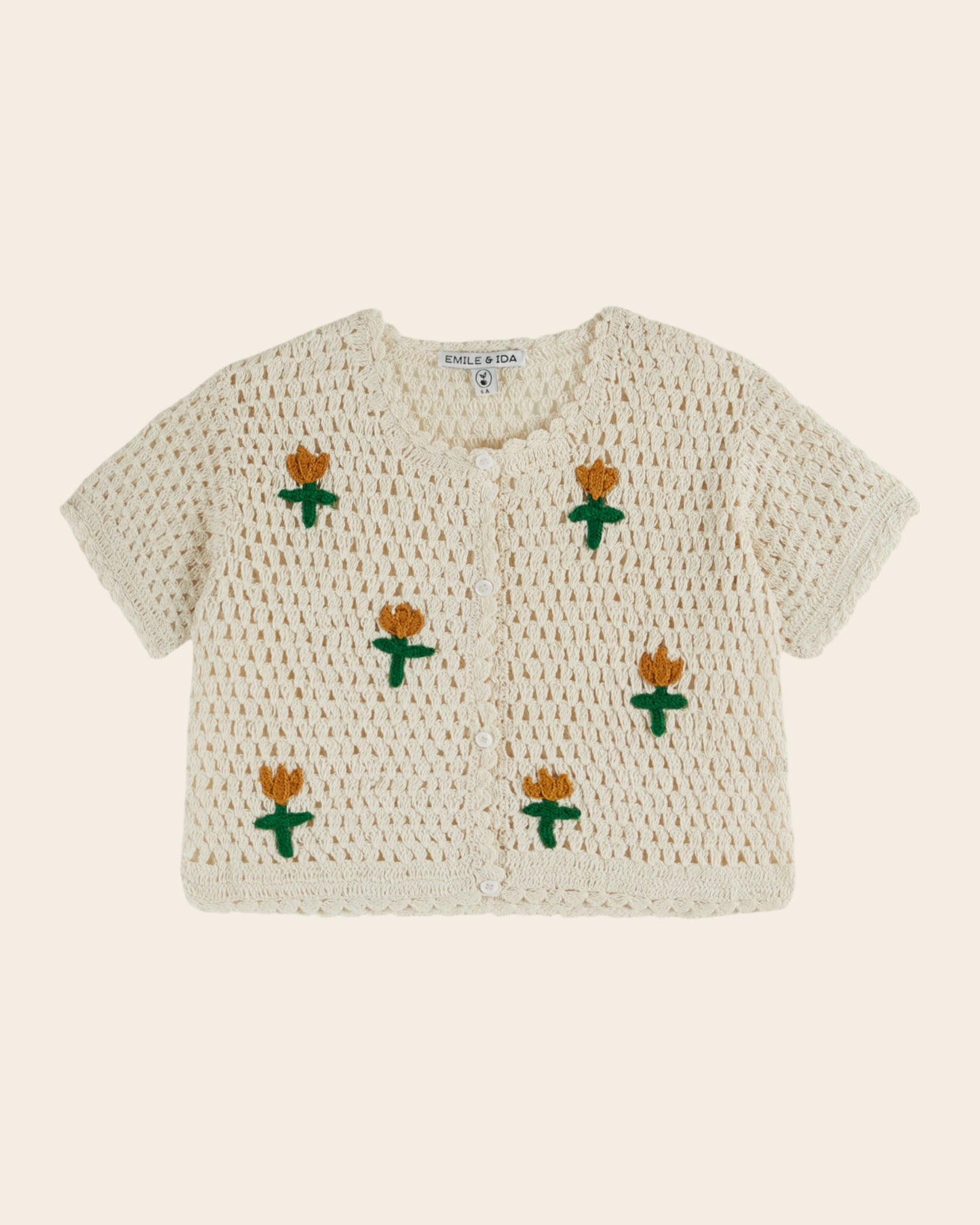 Cardigan - Crochet fleurs crème