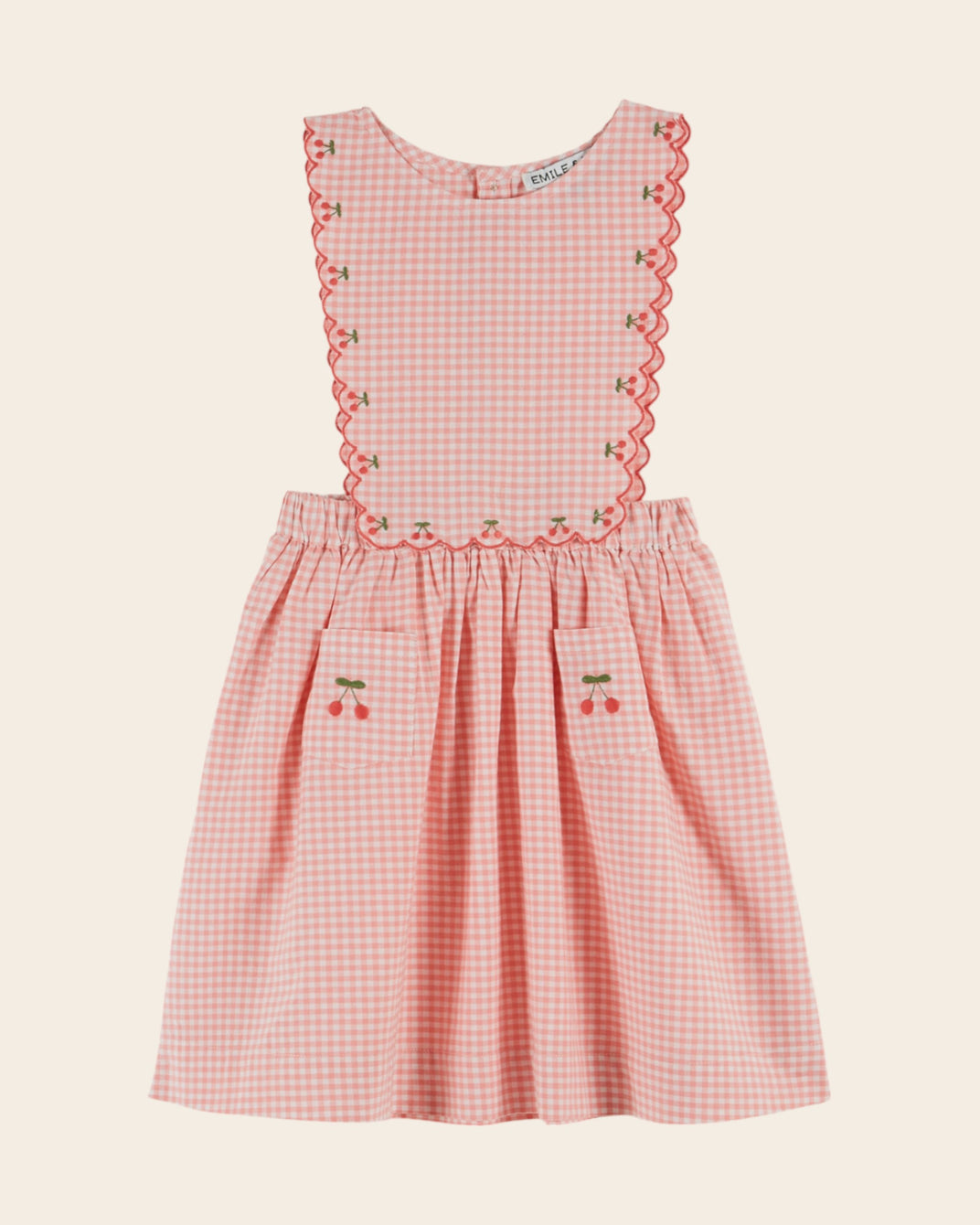 Robe tablier - Brodé vichy rose