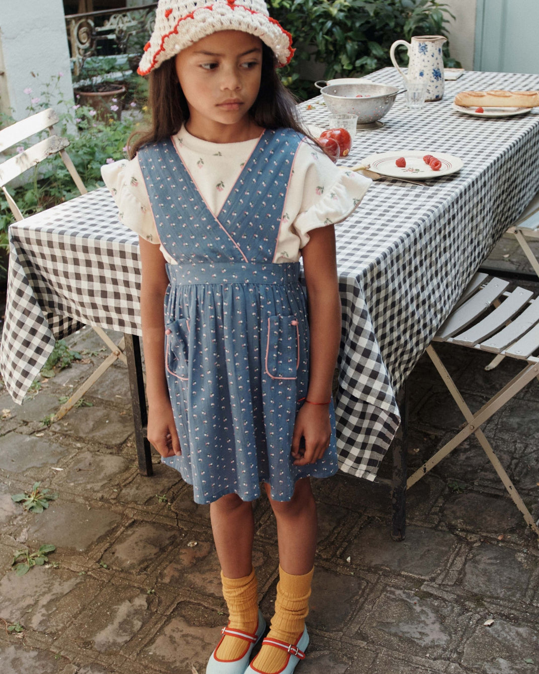 Robe tablier - Mini fleurs bleu