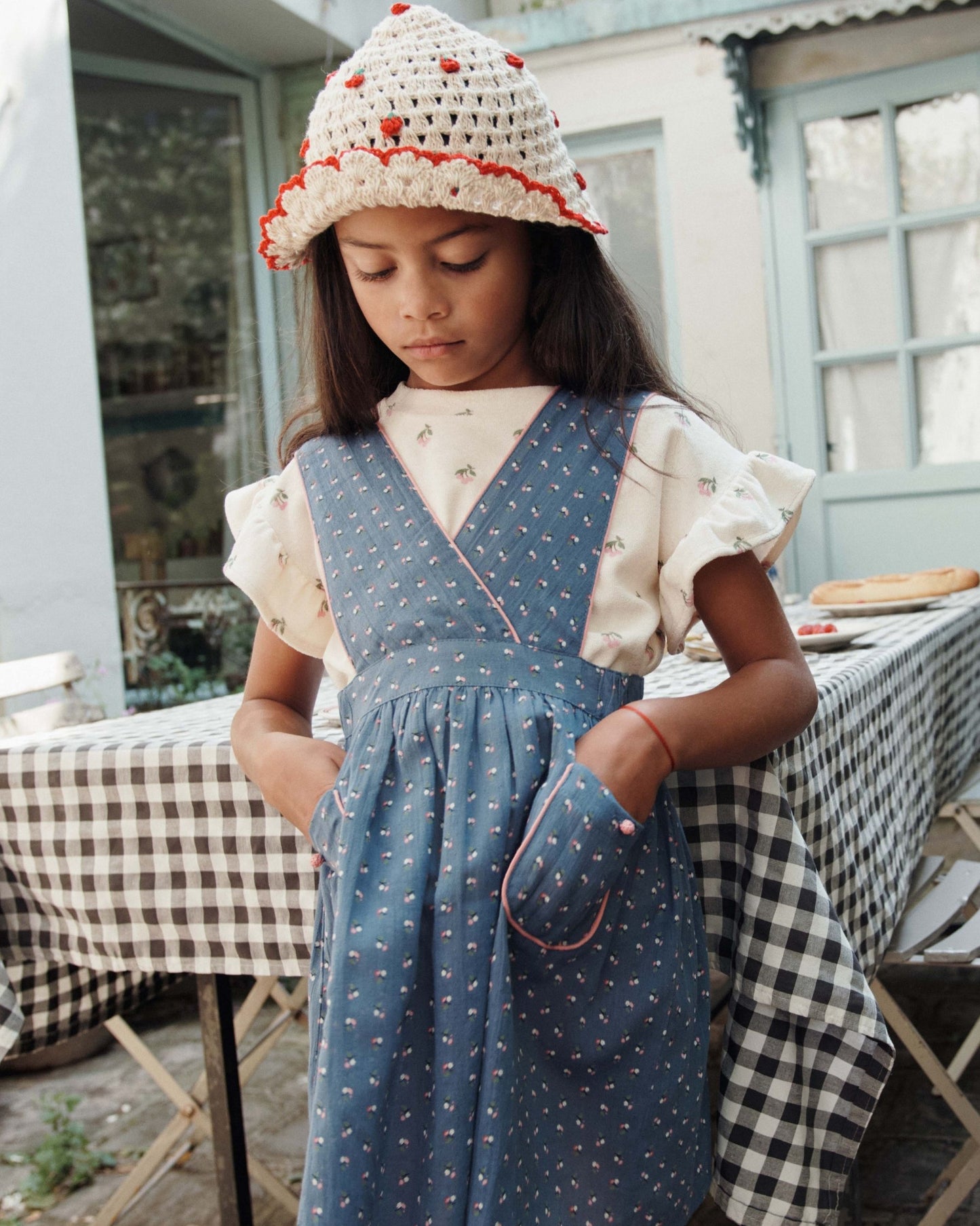 Robe tablier - Mini fleurs bleu