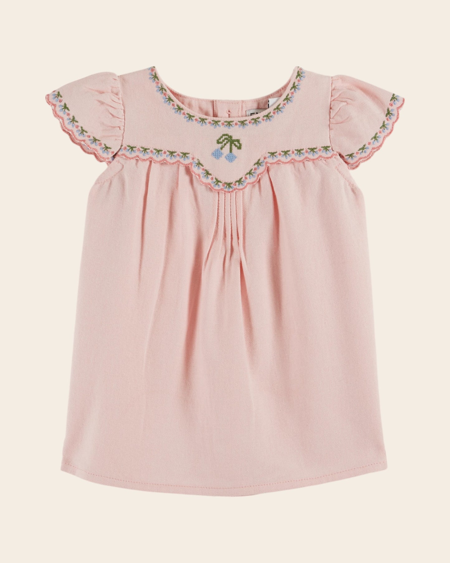 Robe bébé - Brodé cerises rose