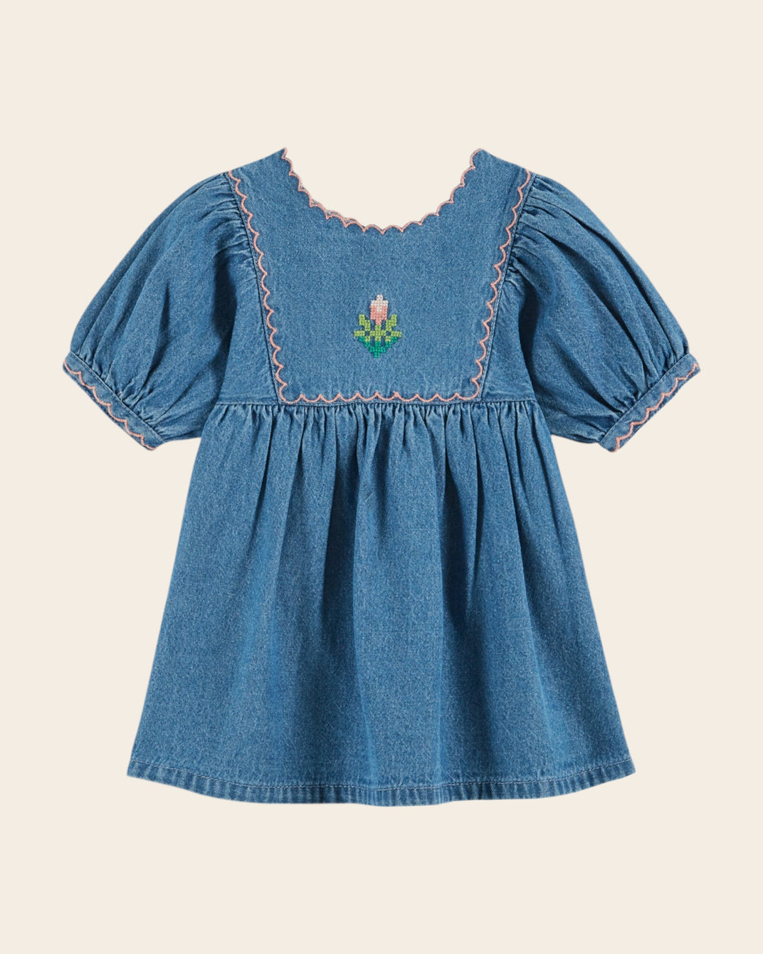 Robe bébé - Brodé fleur denim