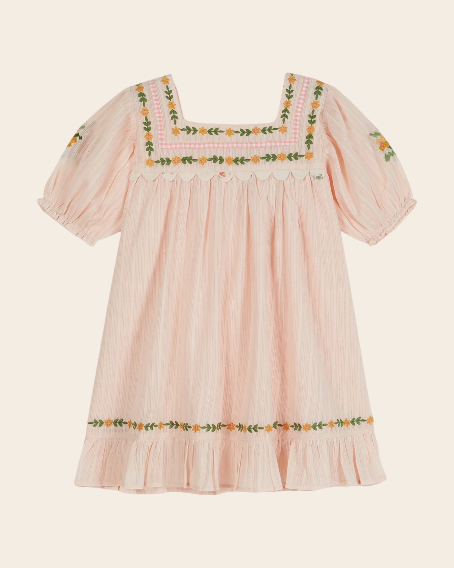 Robe - Brodée fleurs rose