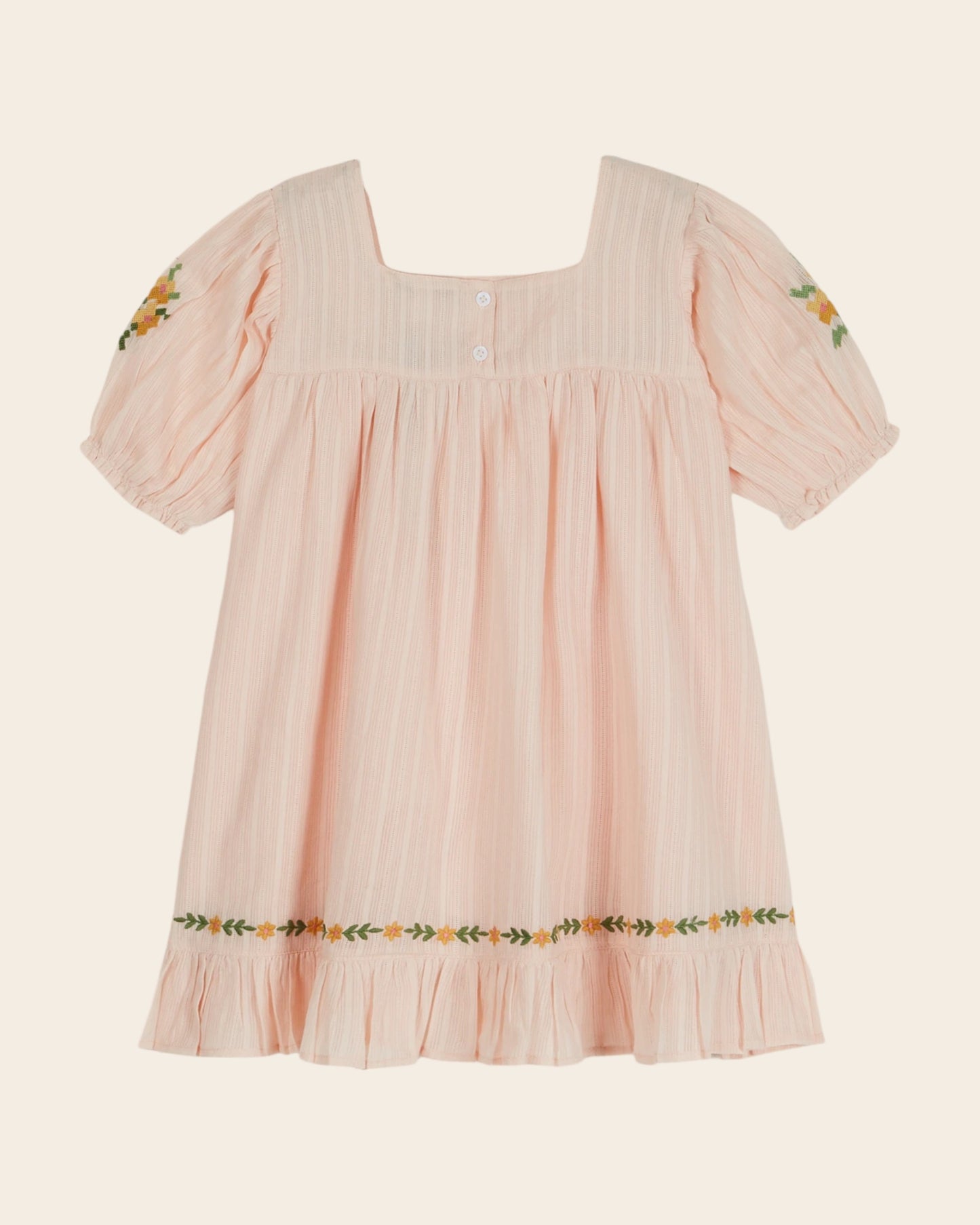 Robe - Brodée fleurs rose