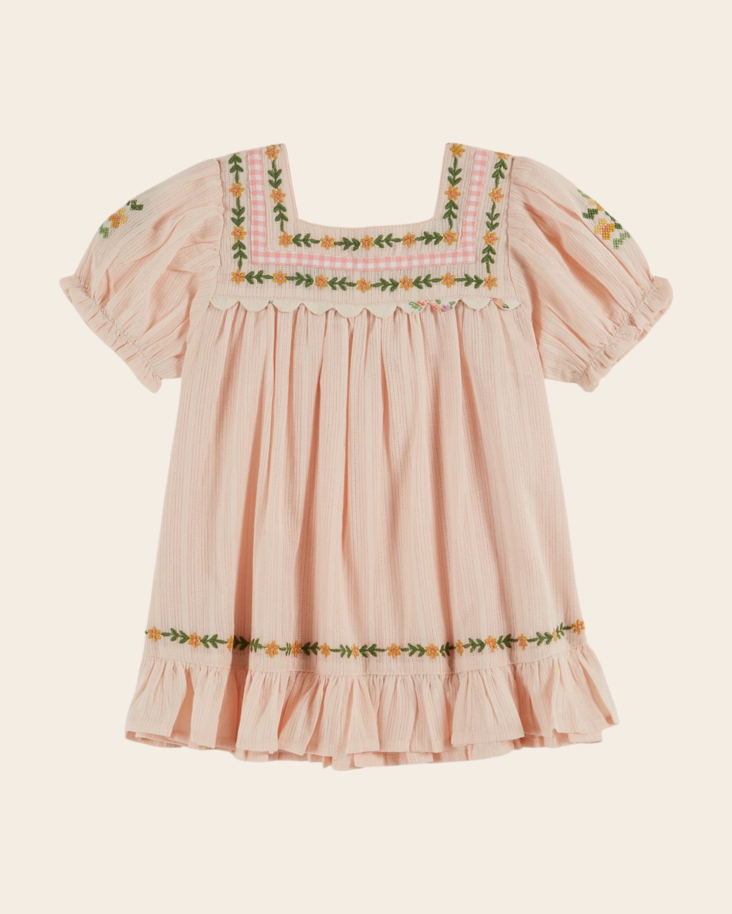 Robe - Brodée fleurs rose