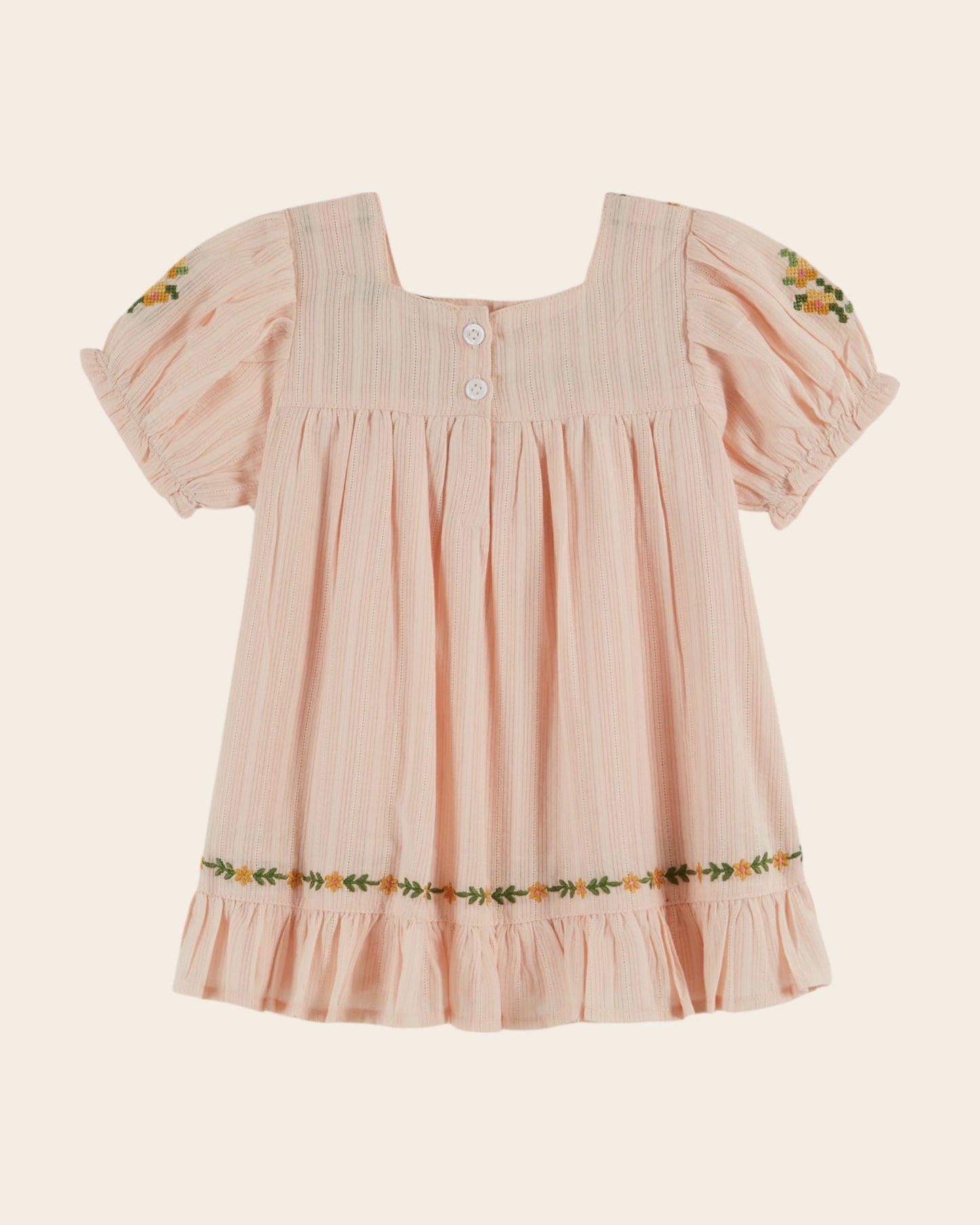 Robe - Brodée fleurs rose