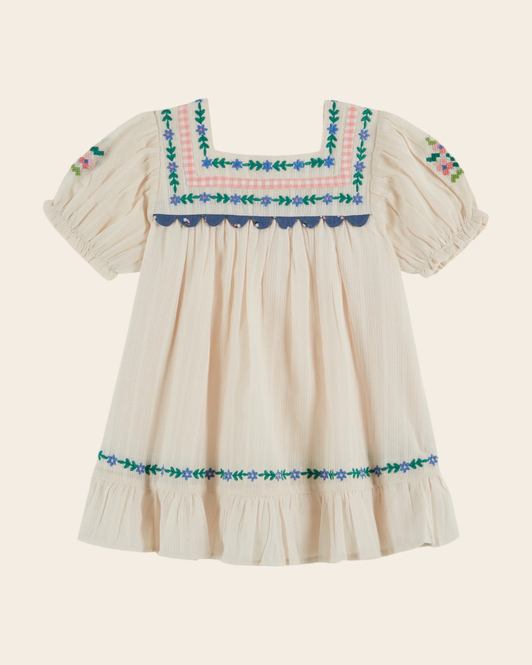 3d embroidered floral dress Boden Girls Embroidered V-back dress in Blue main image 1