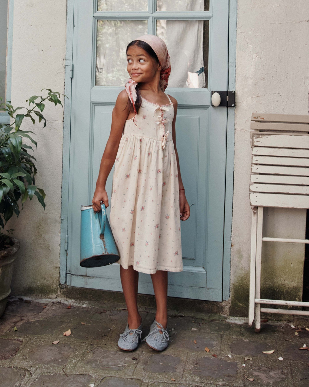 Robe longue - Nouée fleuri écru