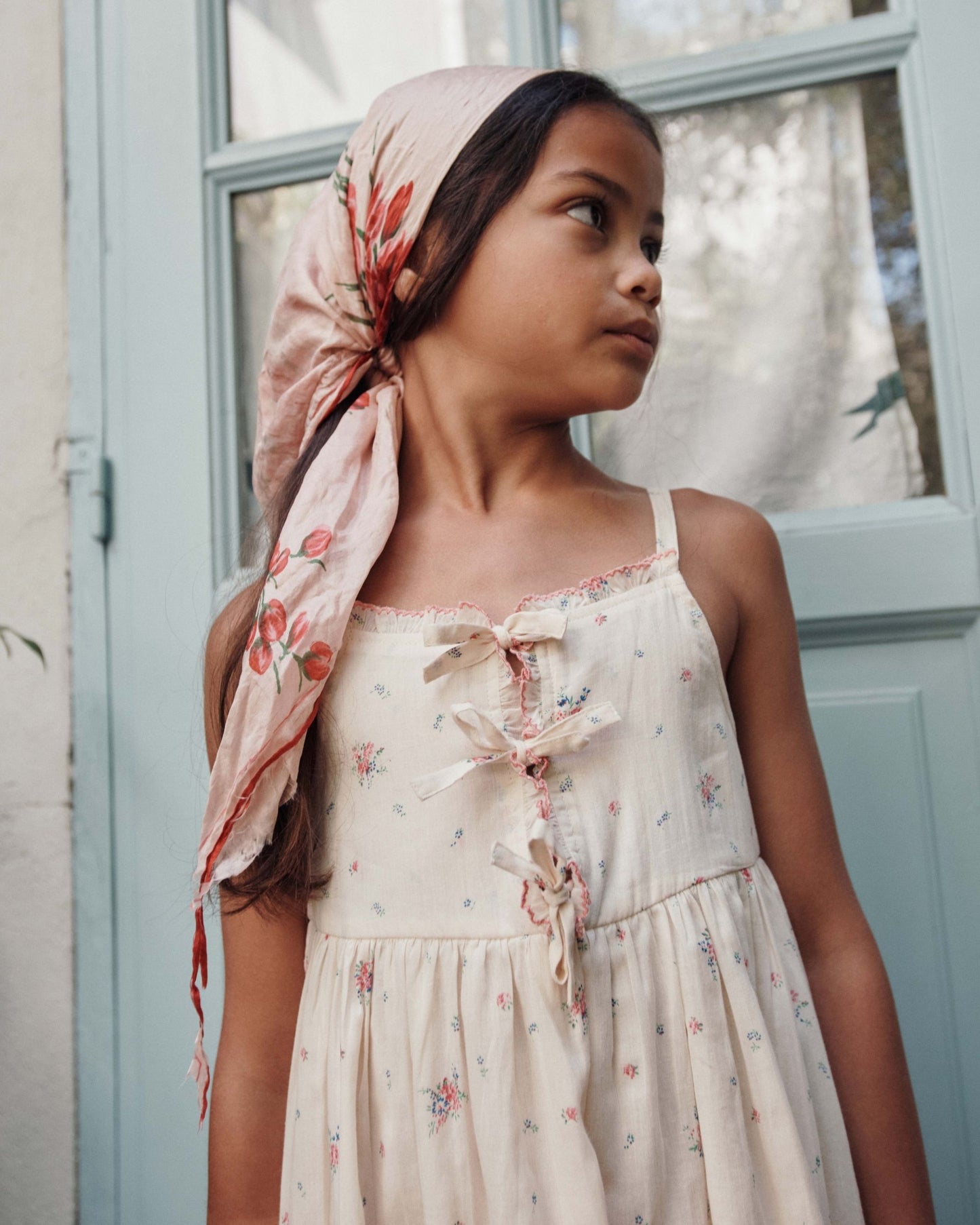 Robe longue - Nouée fleuri écru
