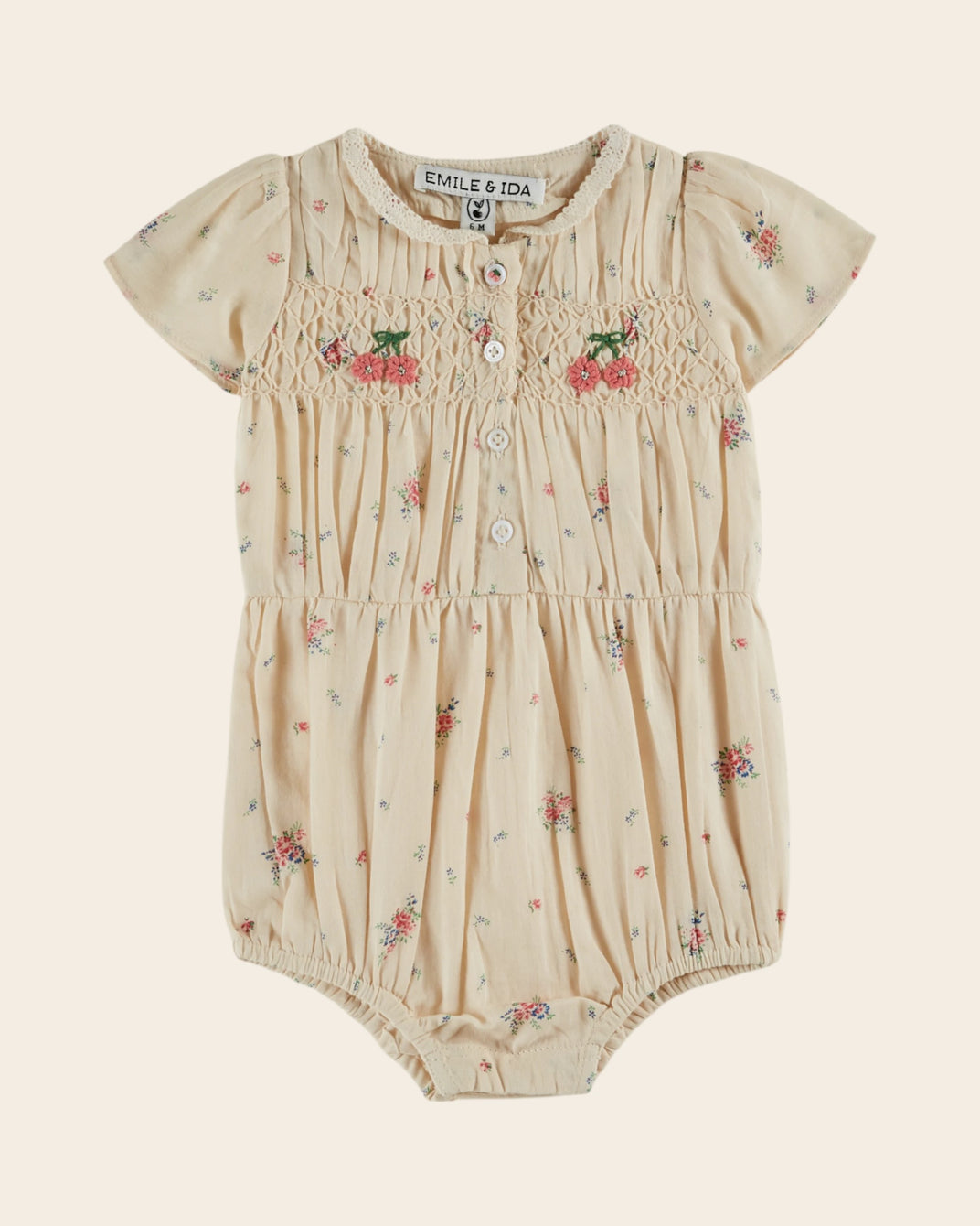 Combibloomer - Smocké fleuri écru