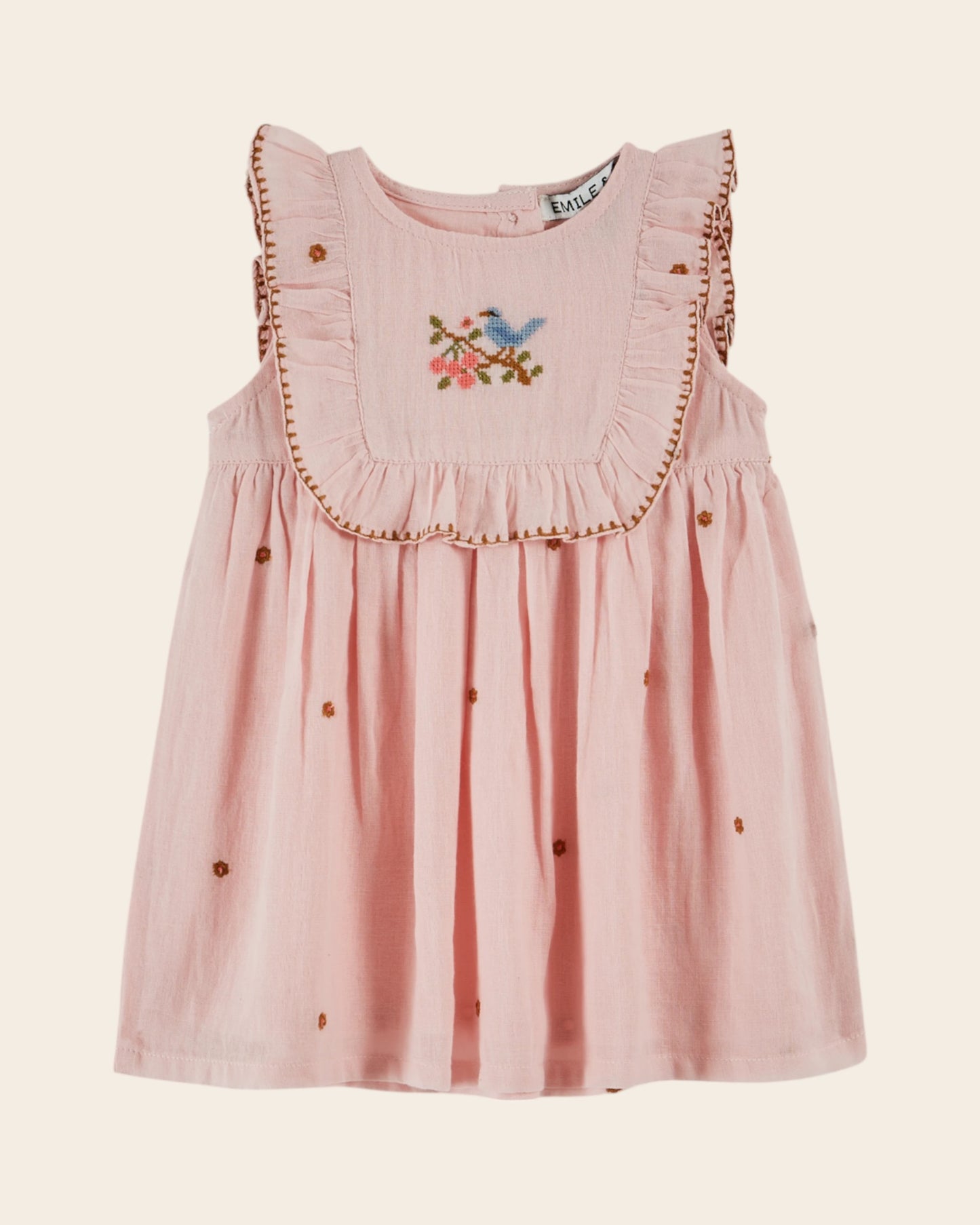 Robe bébé - Brodé fleurs rose