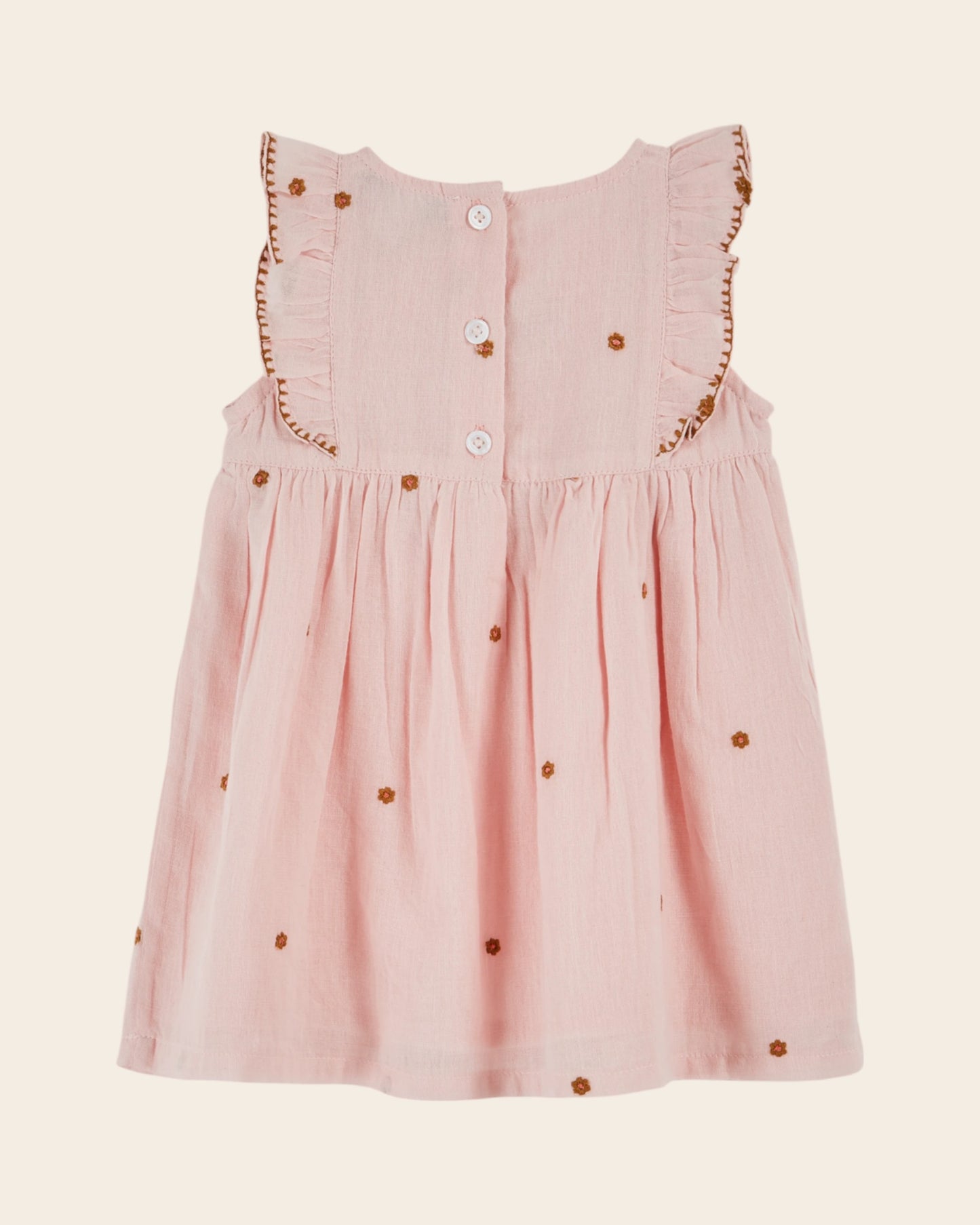 Robe bébé - Brodé fleurs rose
