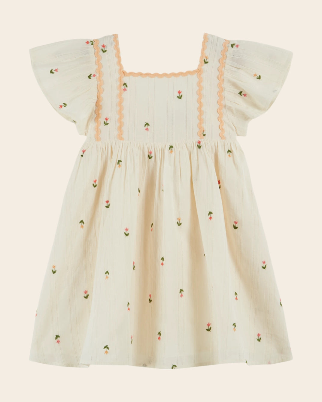 Robe - Fleurs brodées all-over crème