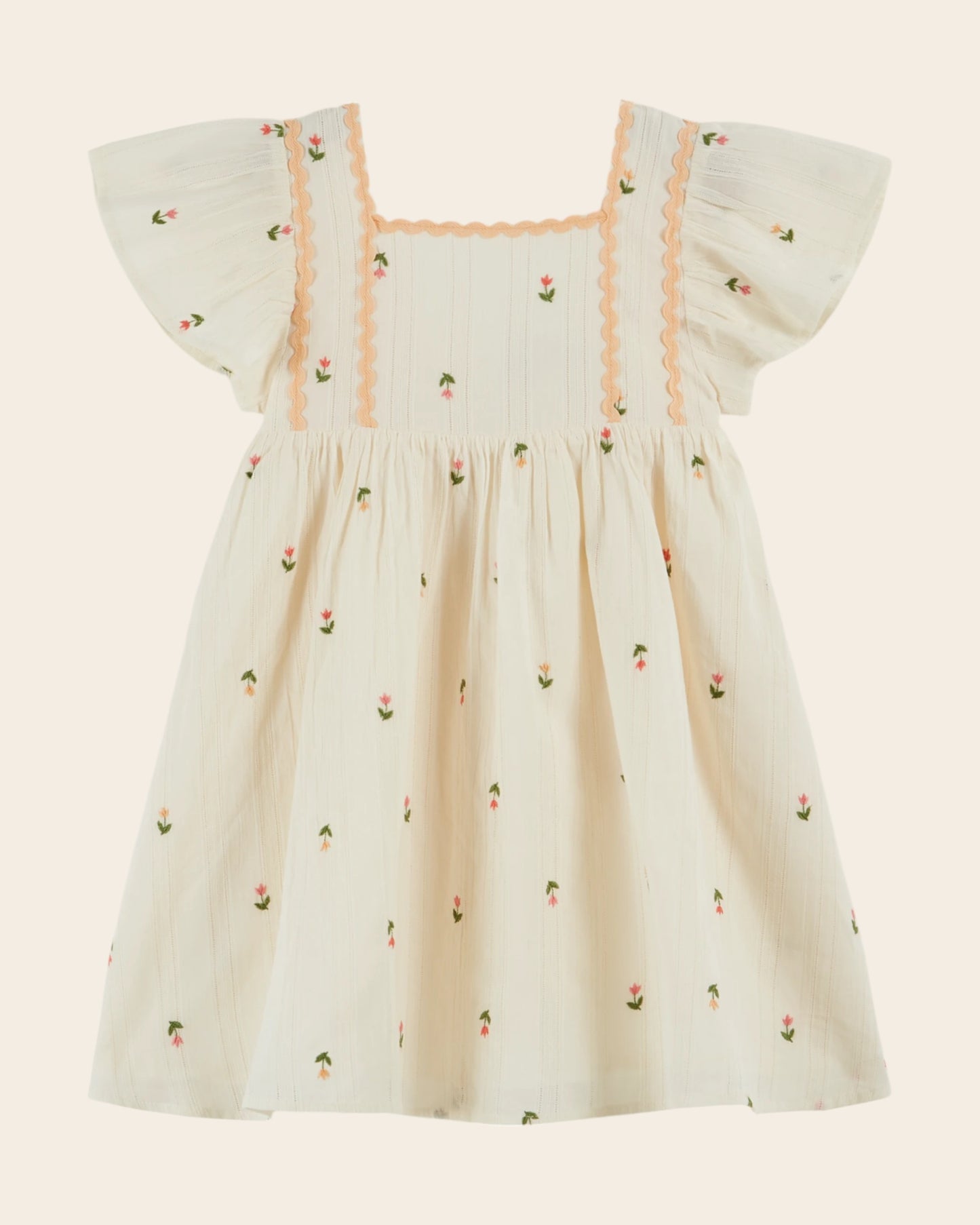 Robe - Fleurs brodées all-over crème
