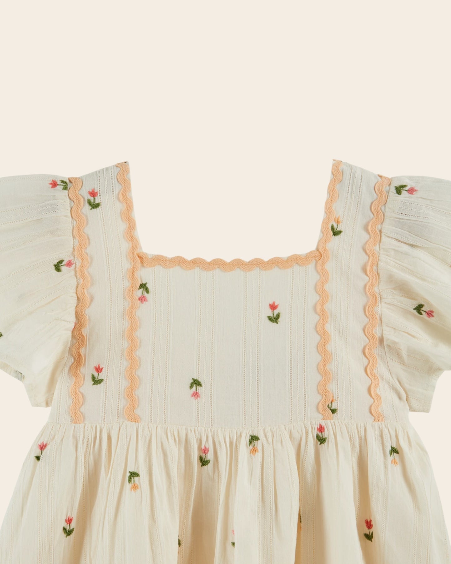 Robe - Fleurs brodées all-over crème