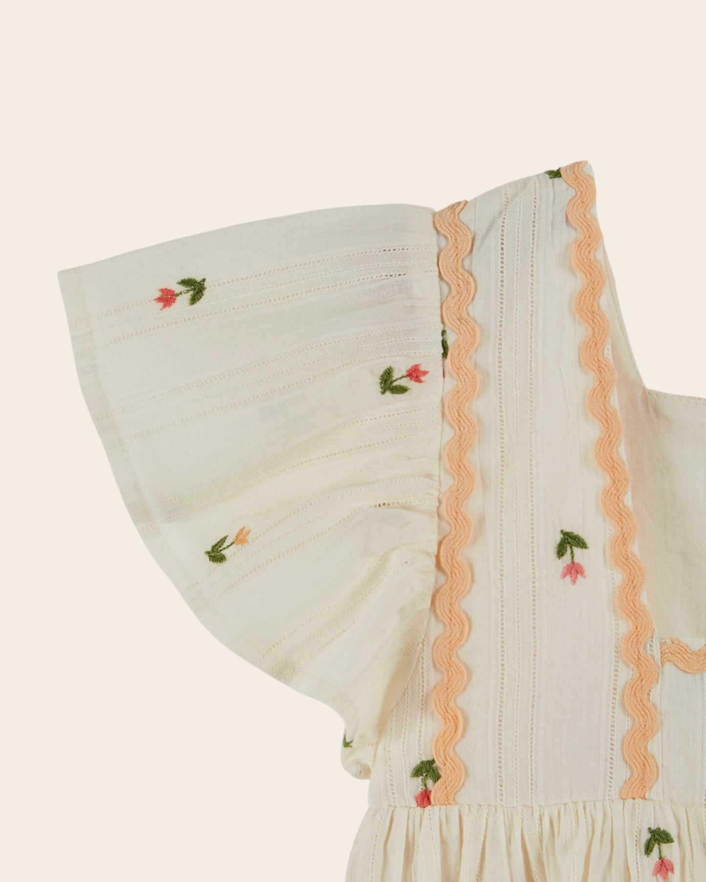 Robe - Fleurs brodées all-over crème