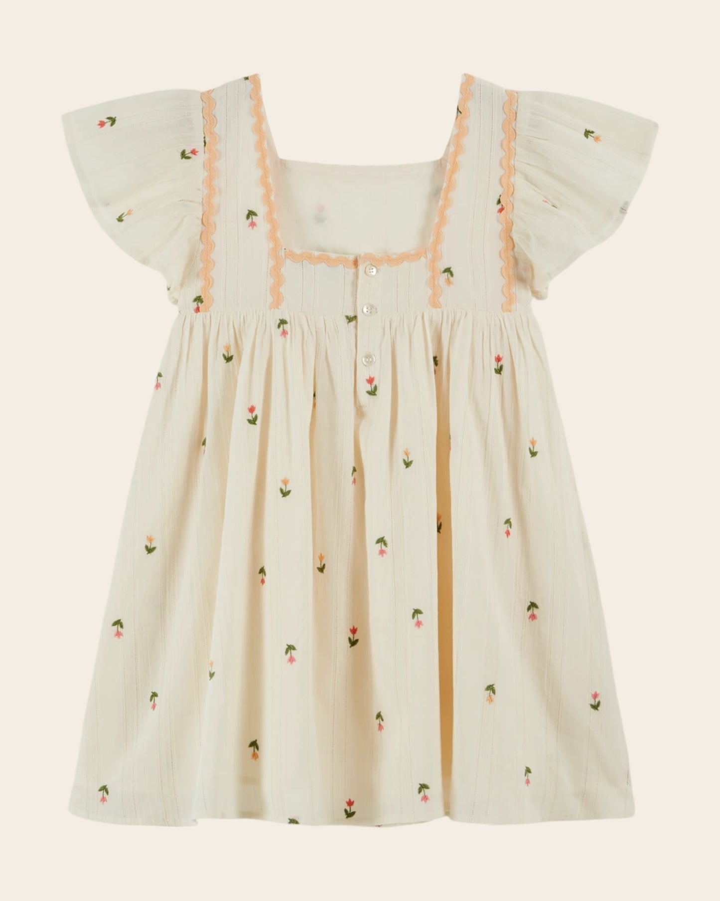 Robe - Fleurs brodées all-over crème