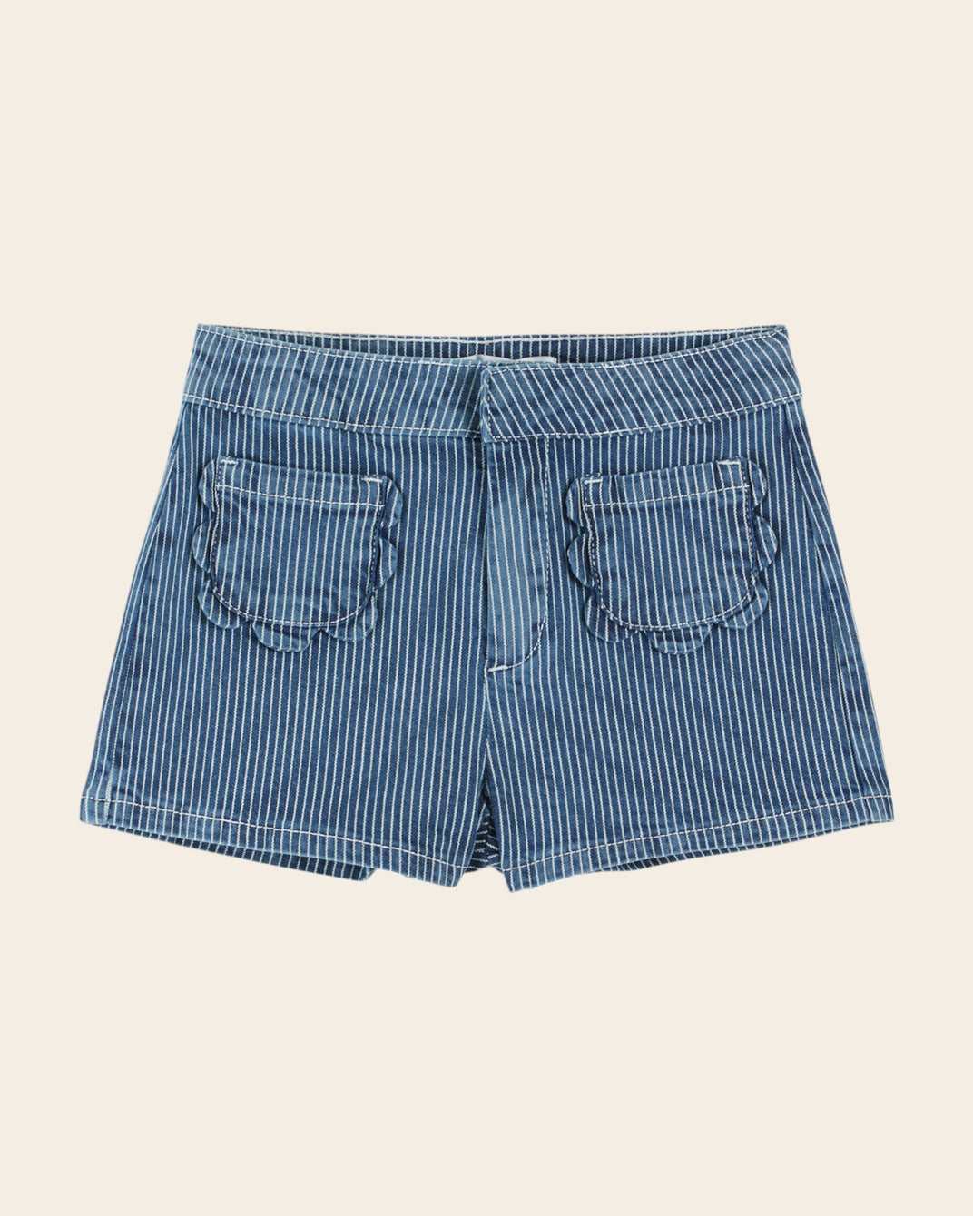 Short - Poches fleurs rayures denim