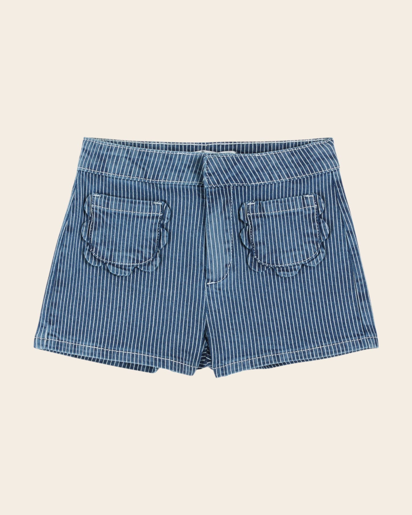 Short - Poches fleurs rayures denim