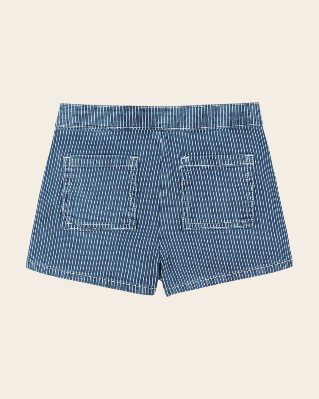 Short - Poches fleurs rayures denim