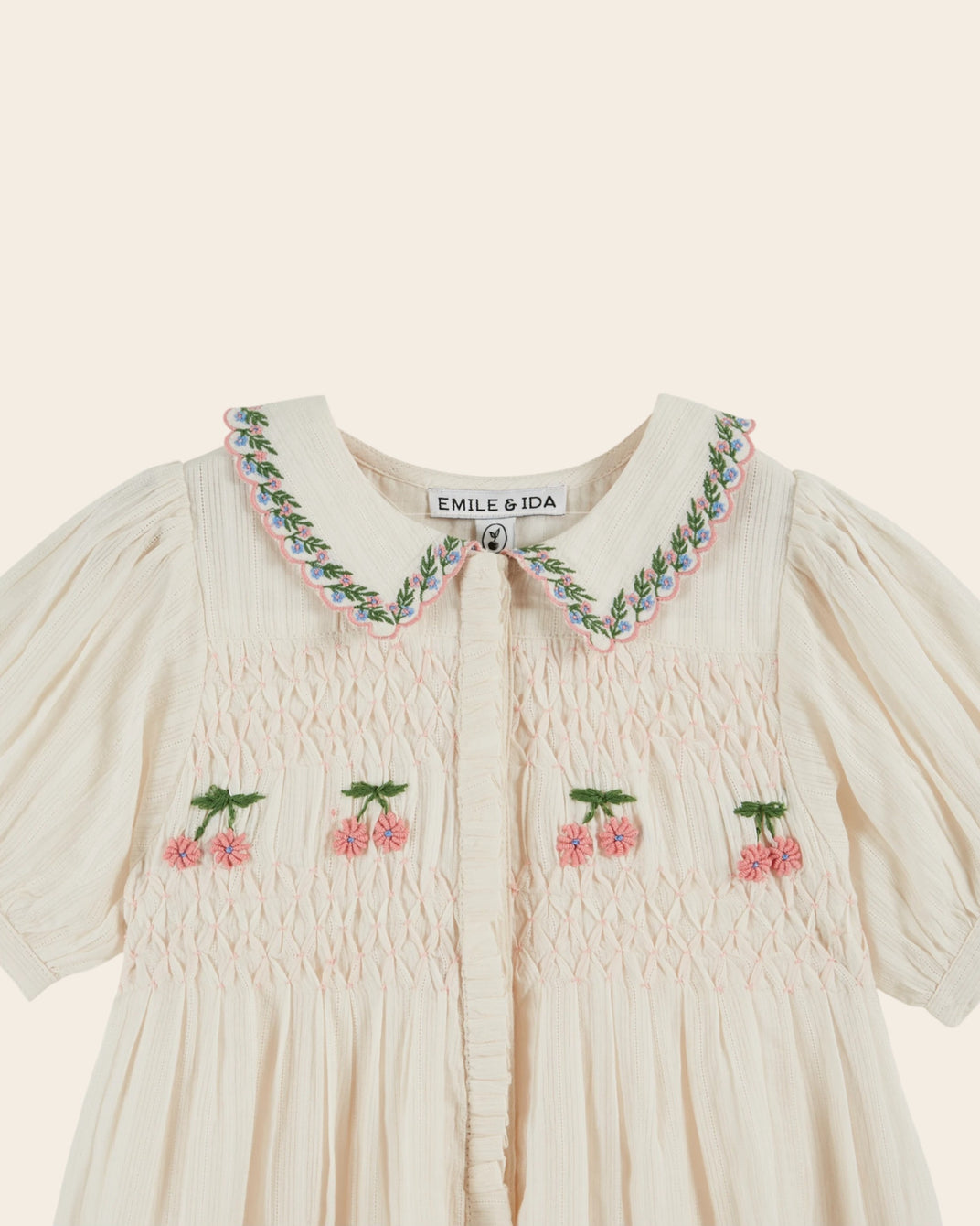 Robe - Brodé smocké crème