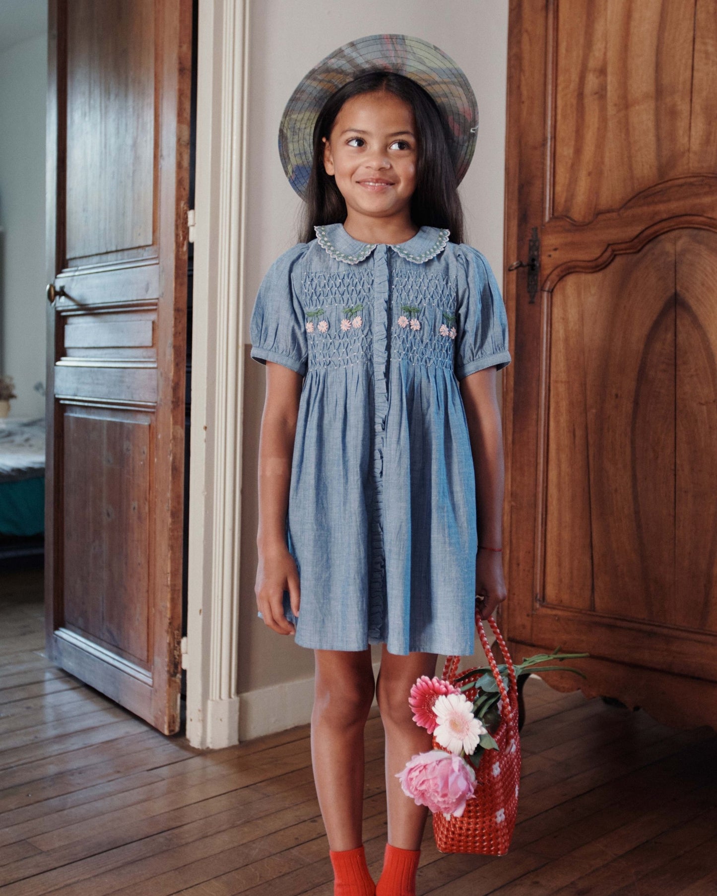 Robe - Brodé smocké chambray