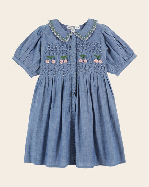 Robe - Brodé smocké chambray