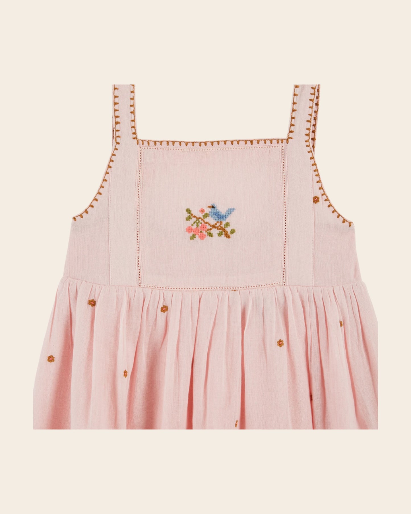 Robe - Brodé fleurs rose