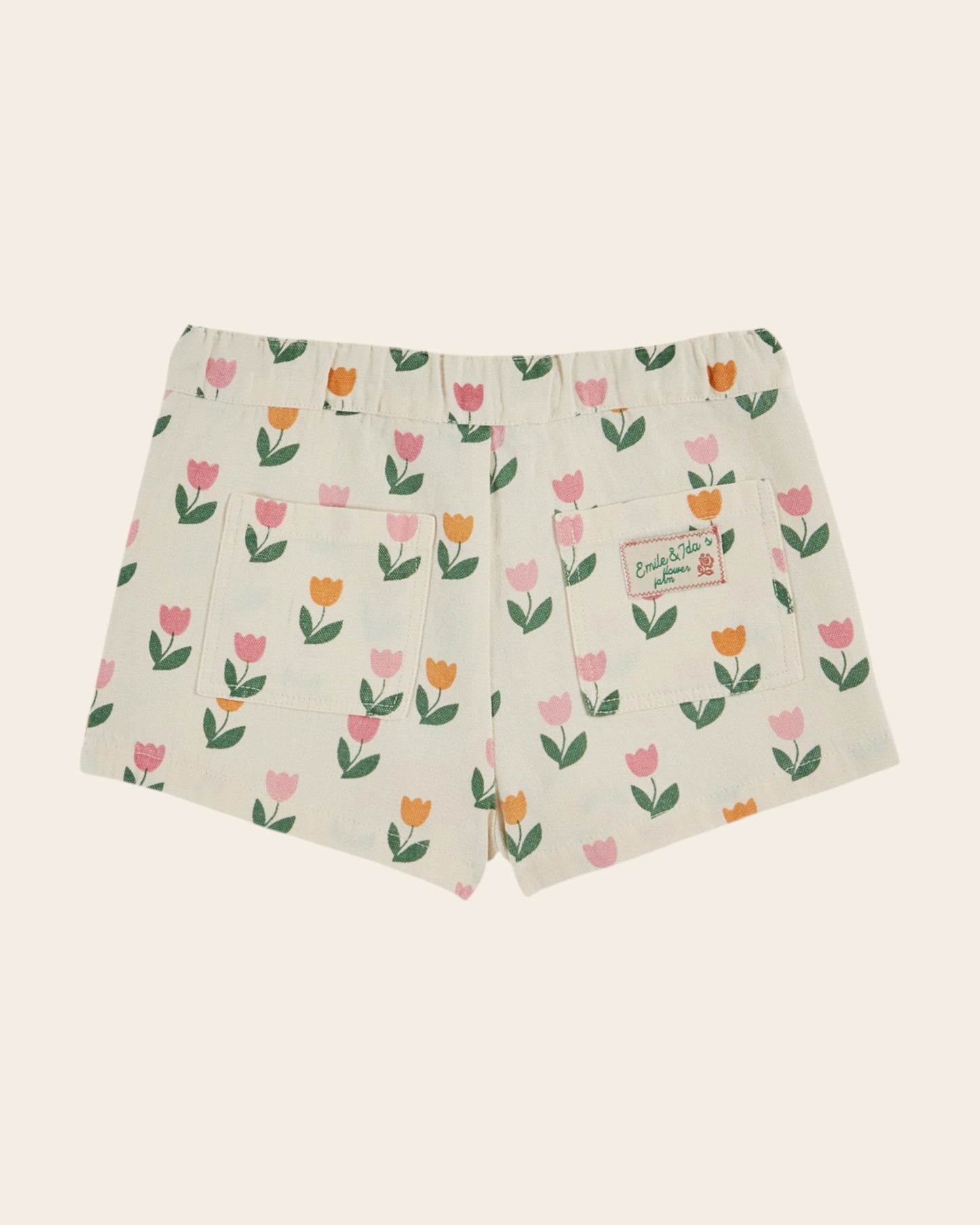 Short - Poches fleurs tulipes crème
