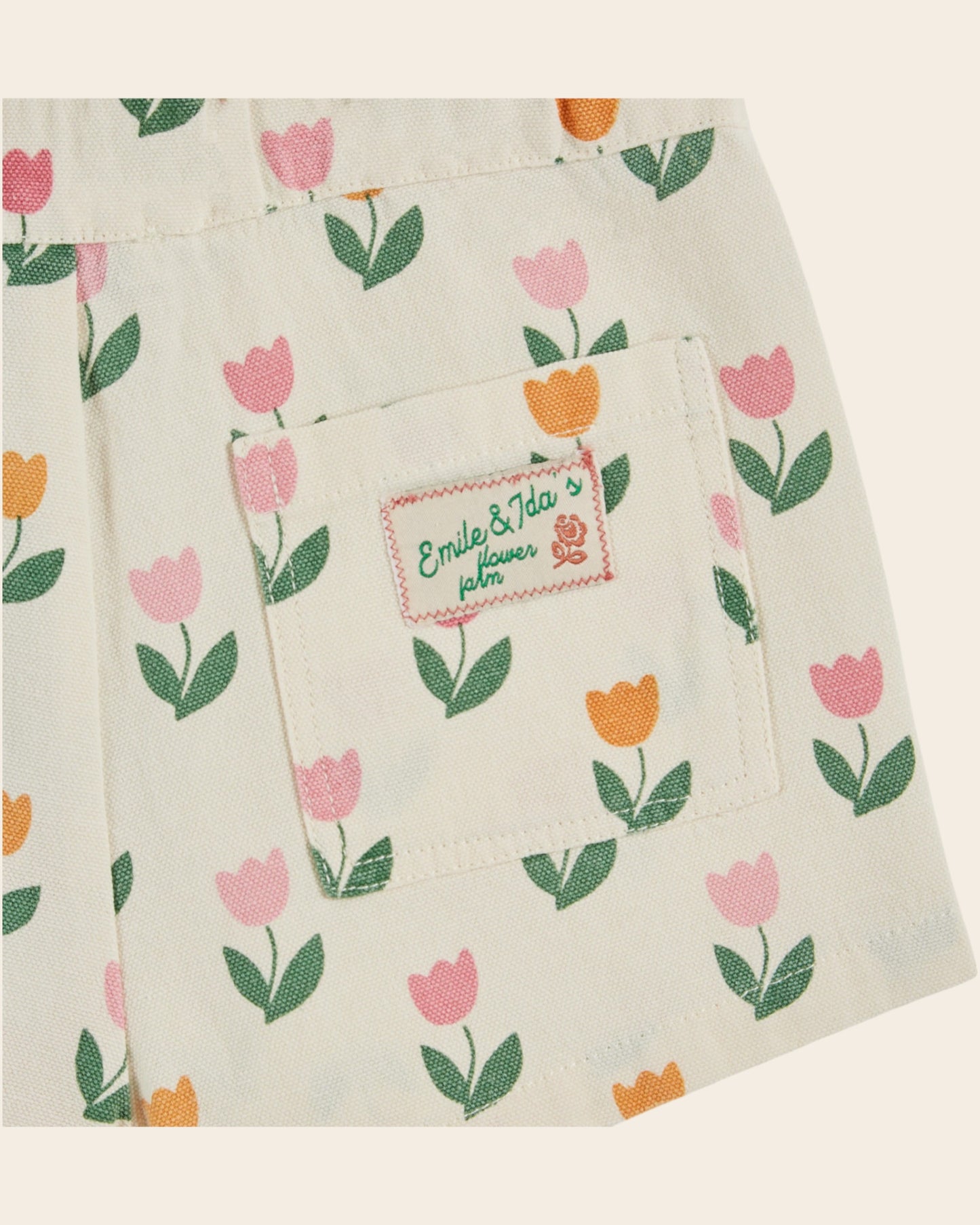 Short - Poches fleurs tulipes crème
